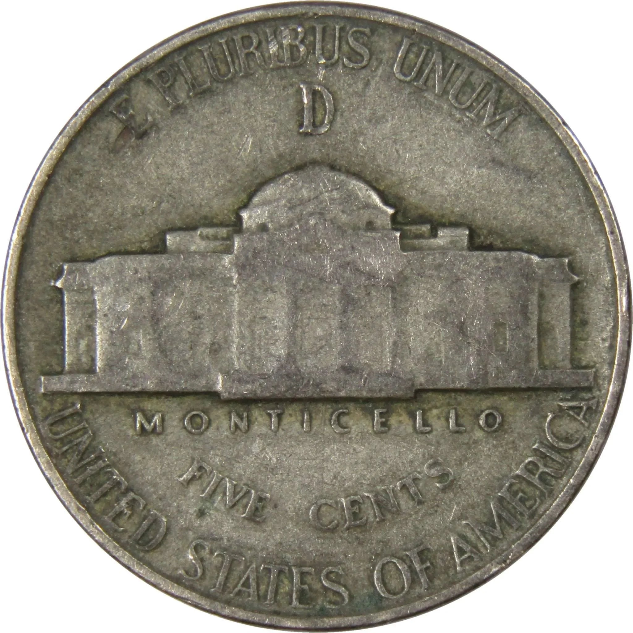 1945 D Jefferson Wartime Nickel AG About Good 35% Silver 5c US Coin Collectible