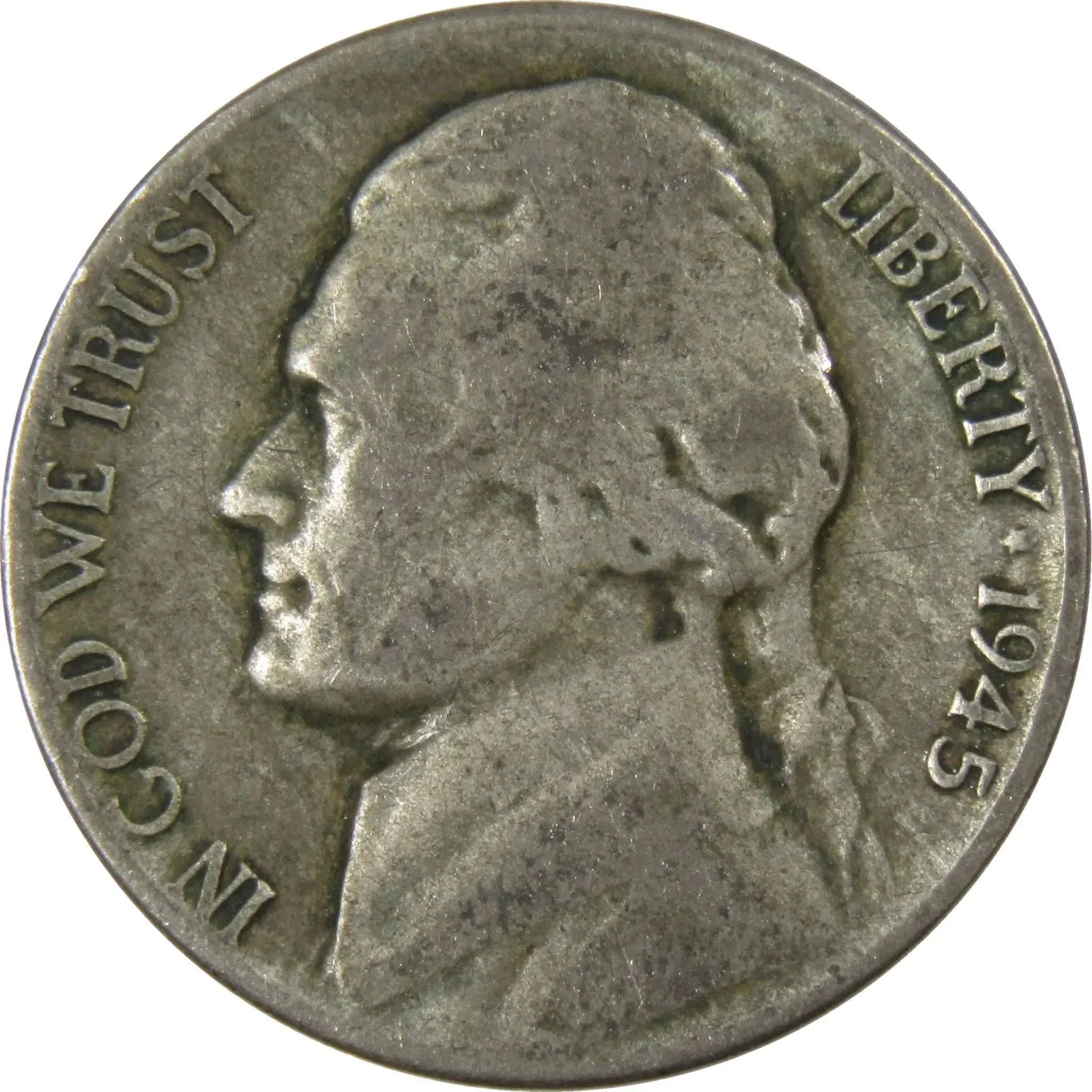 1945 S Jefferson Wartime Nickel AG About Good 35% Silver 5c US Coin Collectible