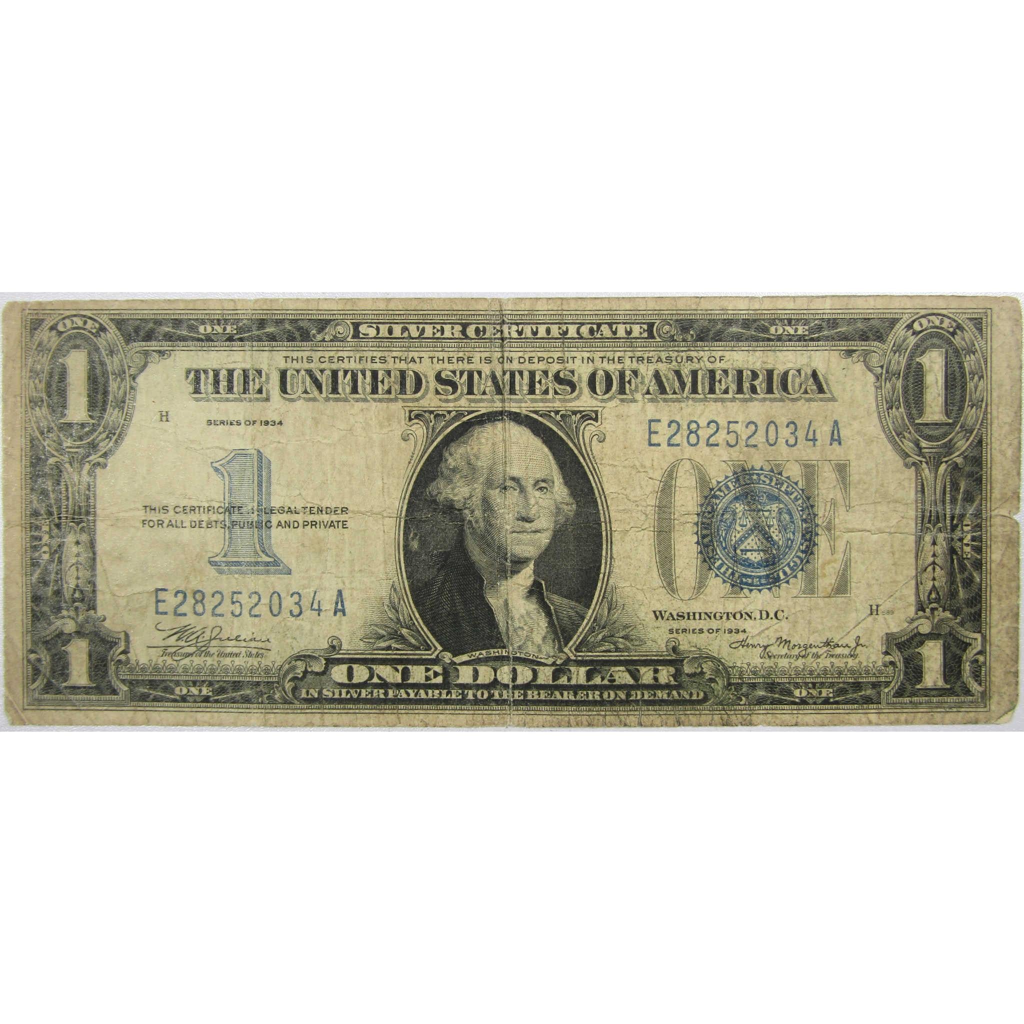 1934 $1 Silver Certificate Funnyback Small Size Currency VG Very Good