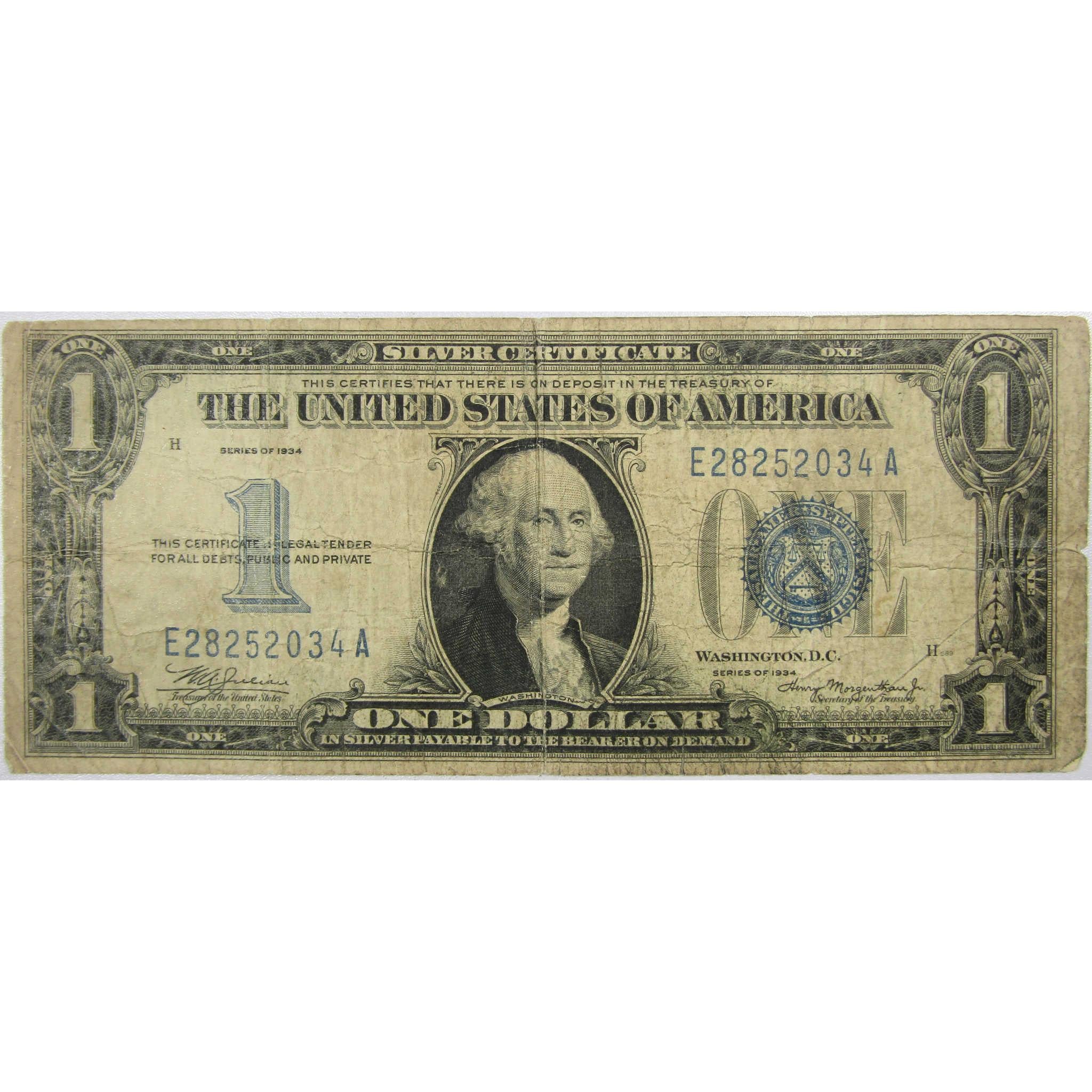1934 $1 Silver Certificate Funnyback Small Size Currency VG Very Good