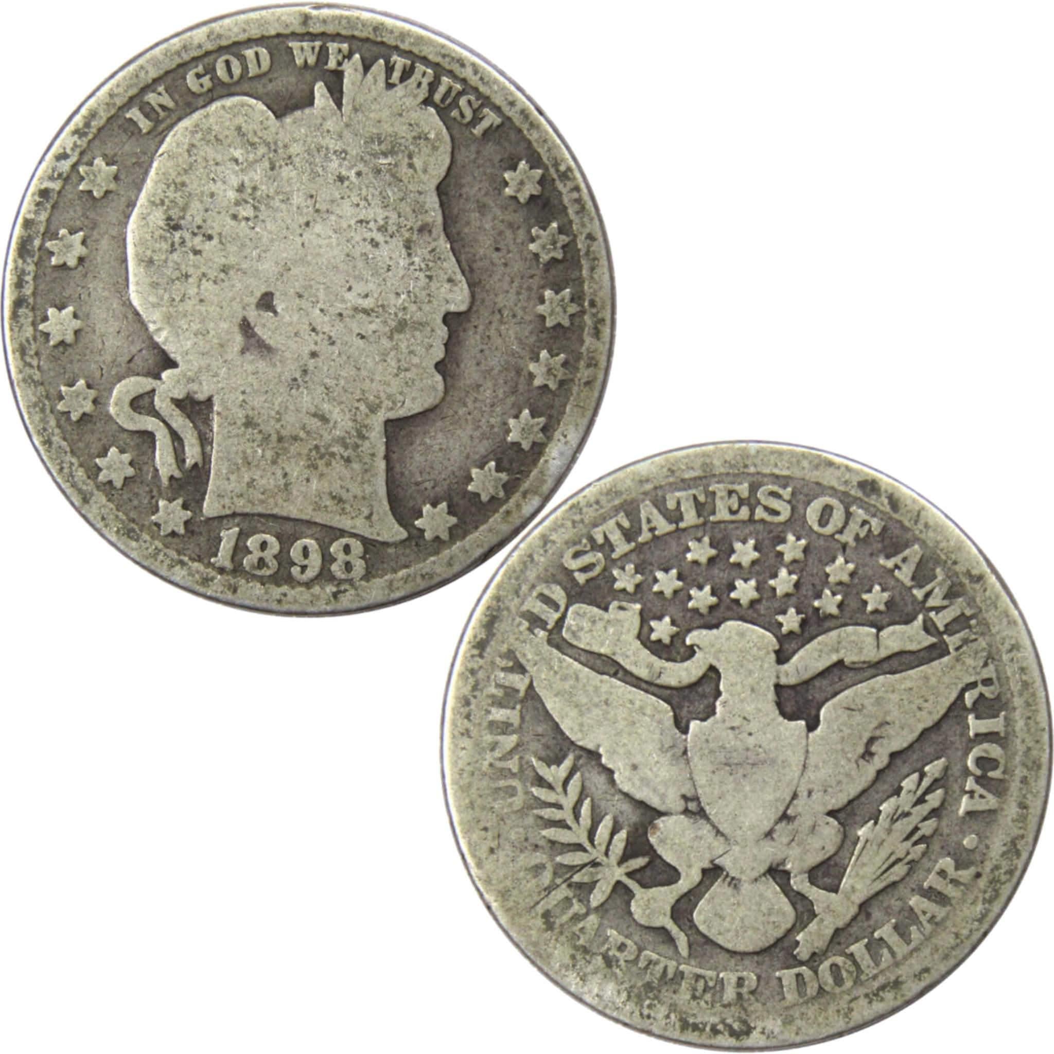 1898 Barber Quarter AG About Good 90% Silver 25c US Type Coin Collectible