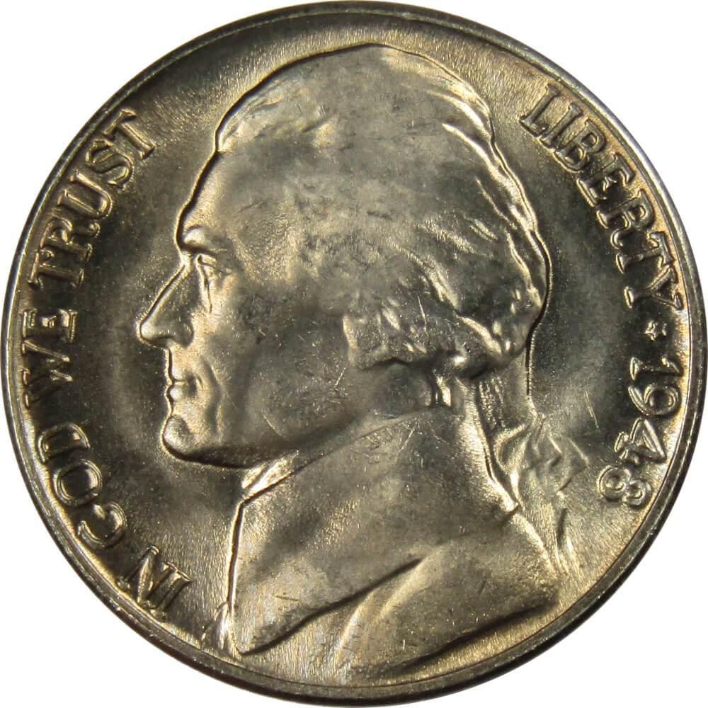 1948 D Jefferson Nickel 5 Cent Piece BU Uncirculated Mint State 5c US Coin