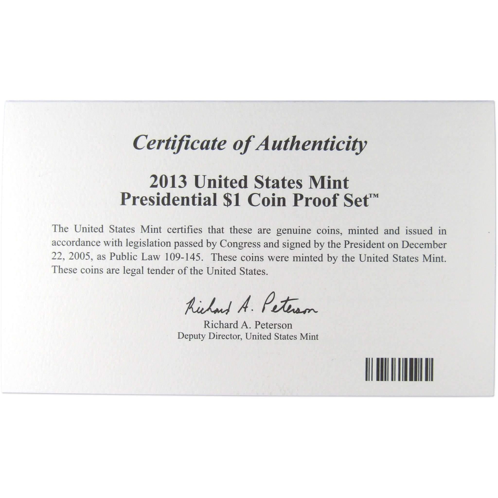 2013 Presidential Dollar Proof Set U.S. Mint Original Government Packaging OGP