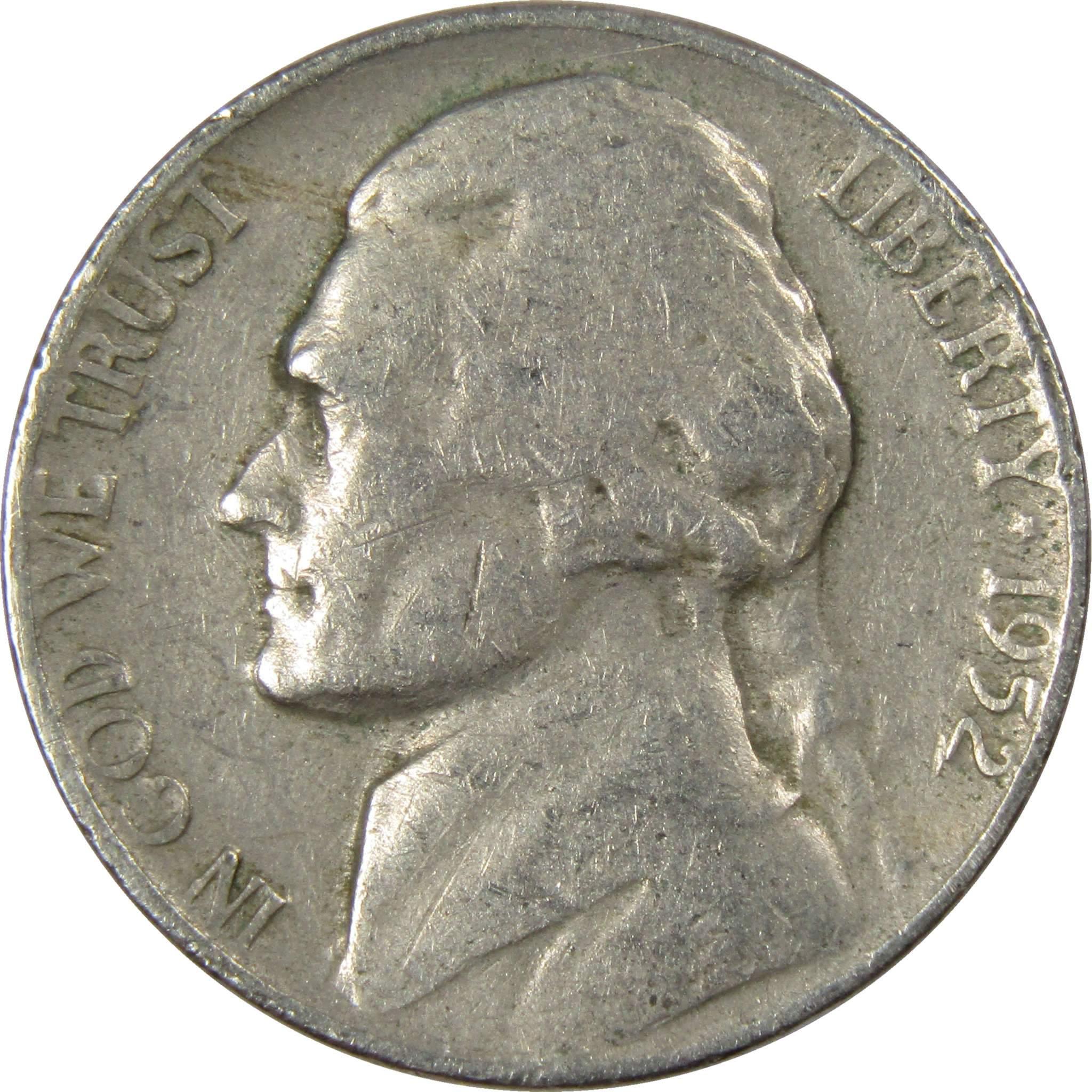 1952 Jefferson Nickel 5 Cent Piece AG About Good 5c US Coin Collectible