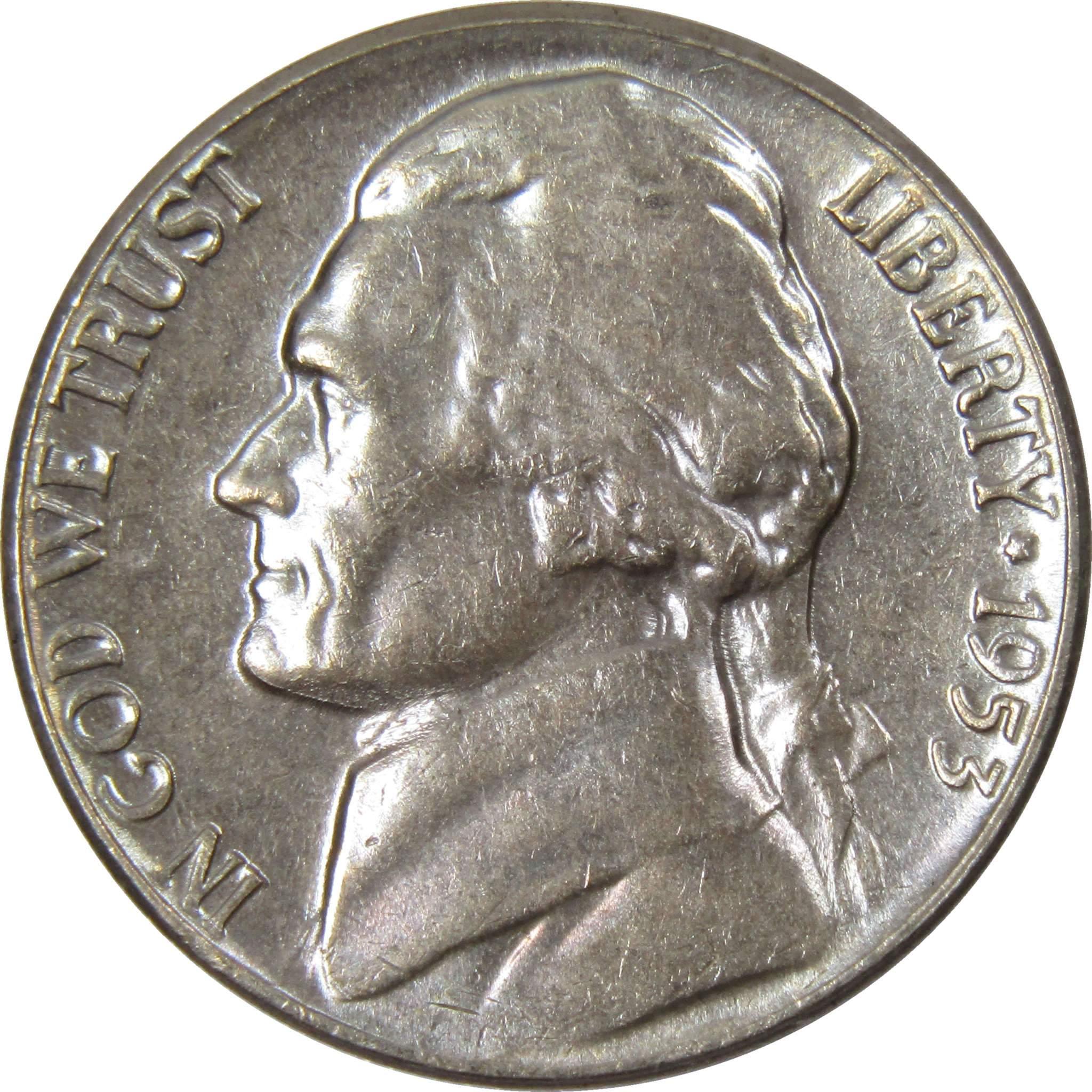 1953 Jefferson Nickel 5 Cent Piece BU Uncirculated Mint State 5c US Coin