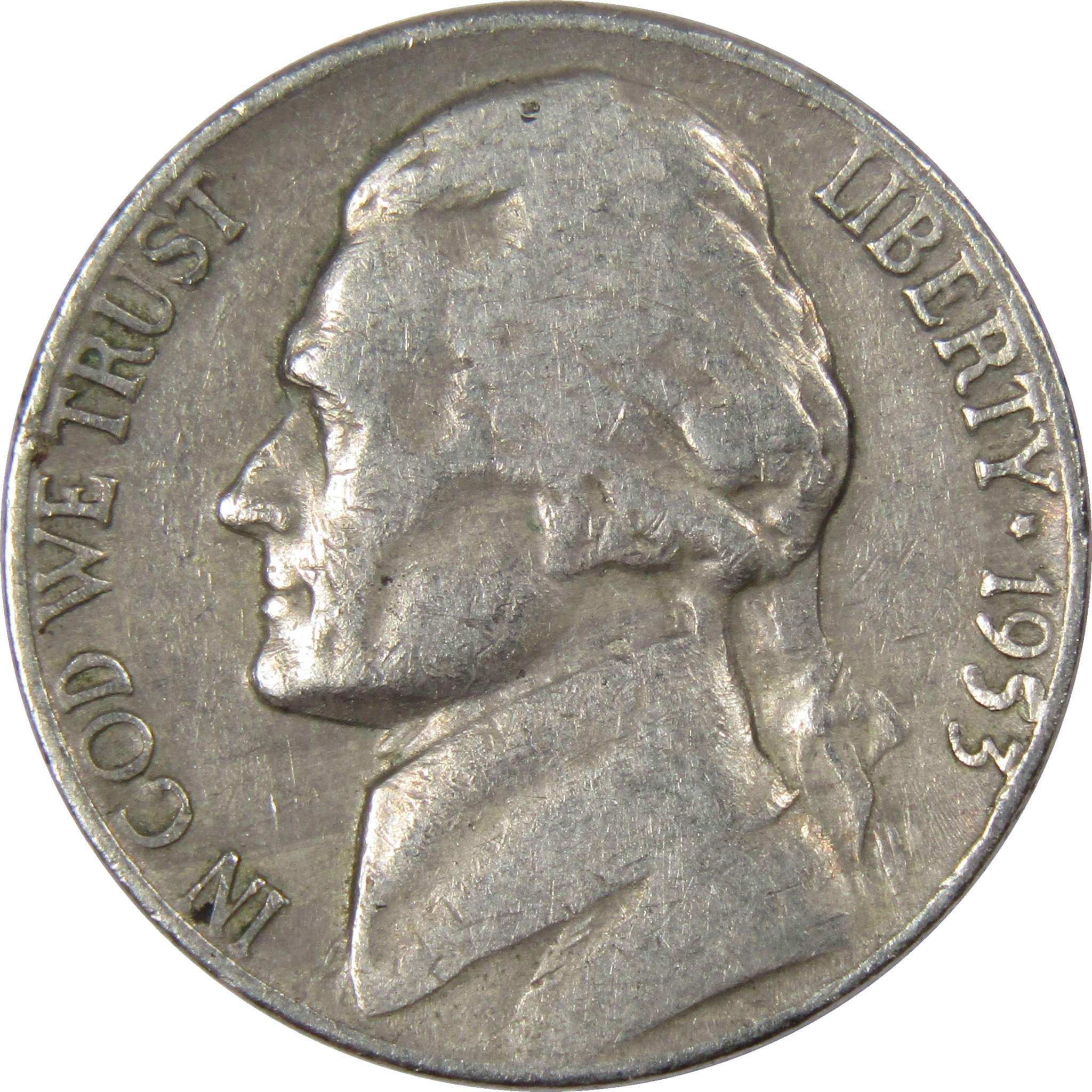 1953 D Jefferson Nickel 5 Cent Piece AG About Good 5c US Coin Collectible