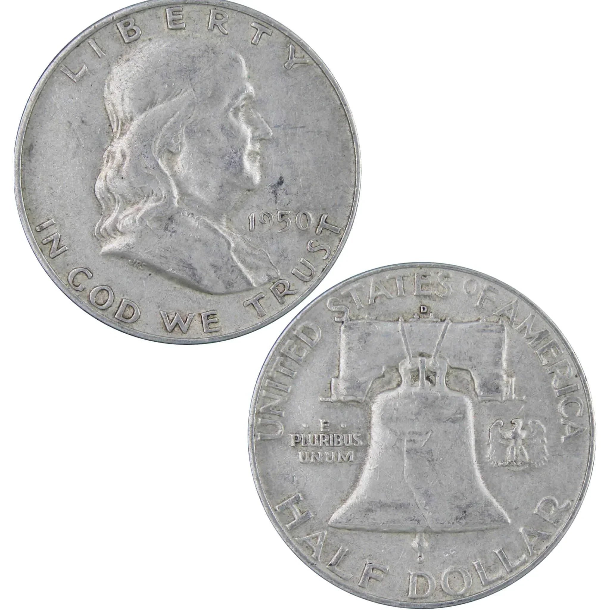 1950 D Franklin Half Dollar XF EF Extremely Fine 90% Silver 50c US Coin