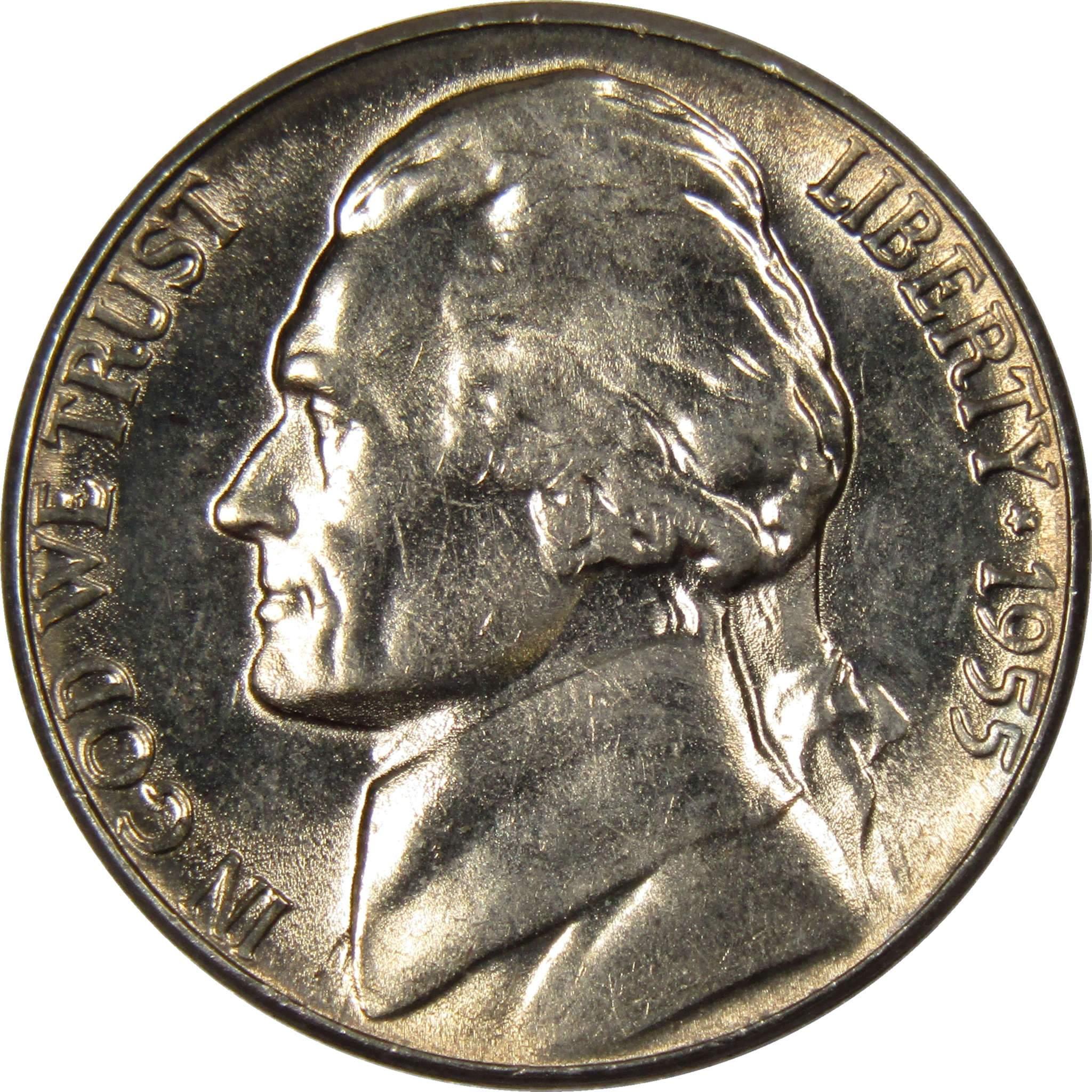 1955 Jefferson Nickel 5 Cent Piece BU Uncirculated Mint State 5c US Coin