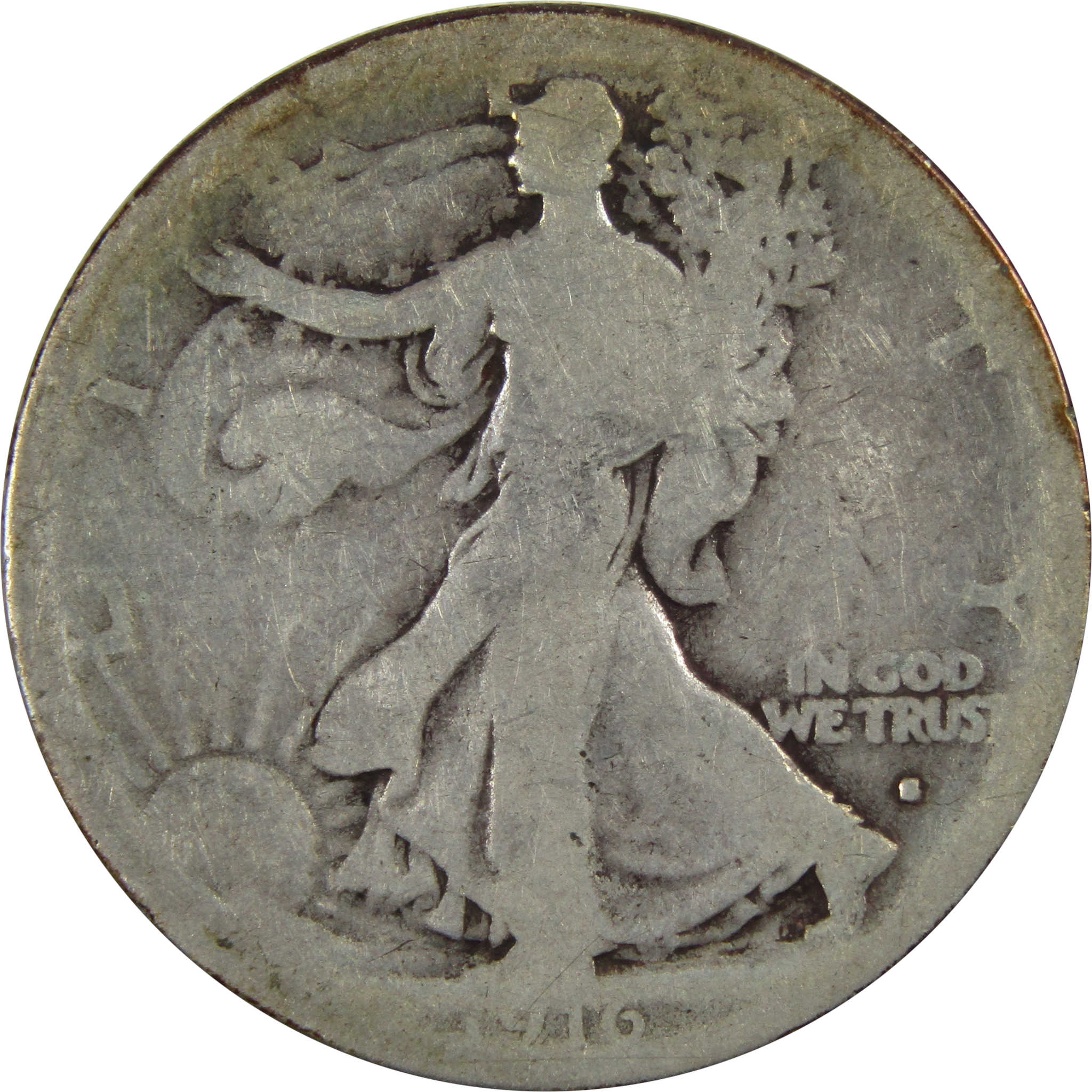 1916 Walking Liberty Silver Half Dollar Nice G+ Free Shipping With