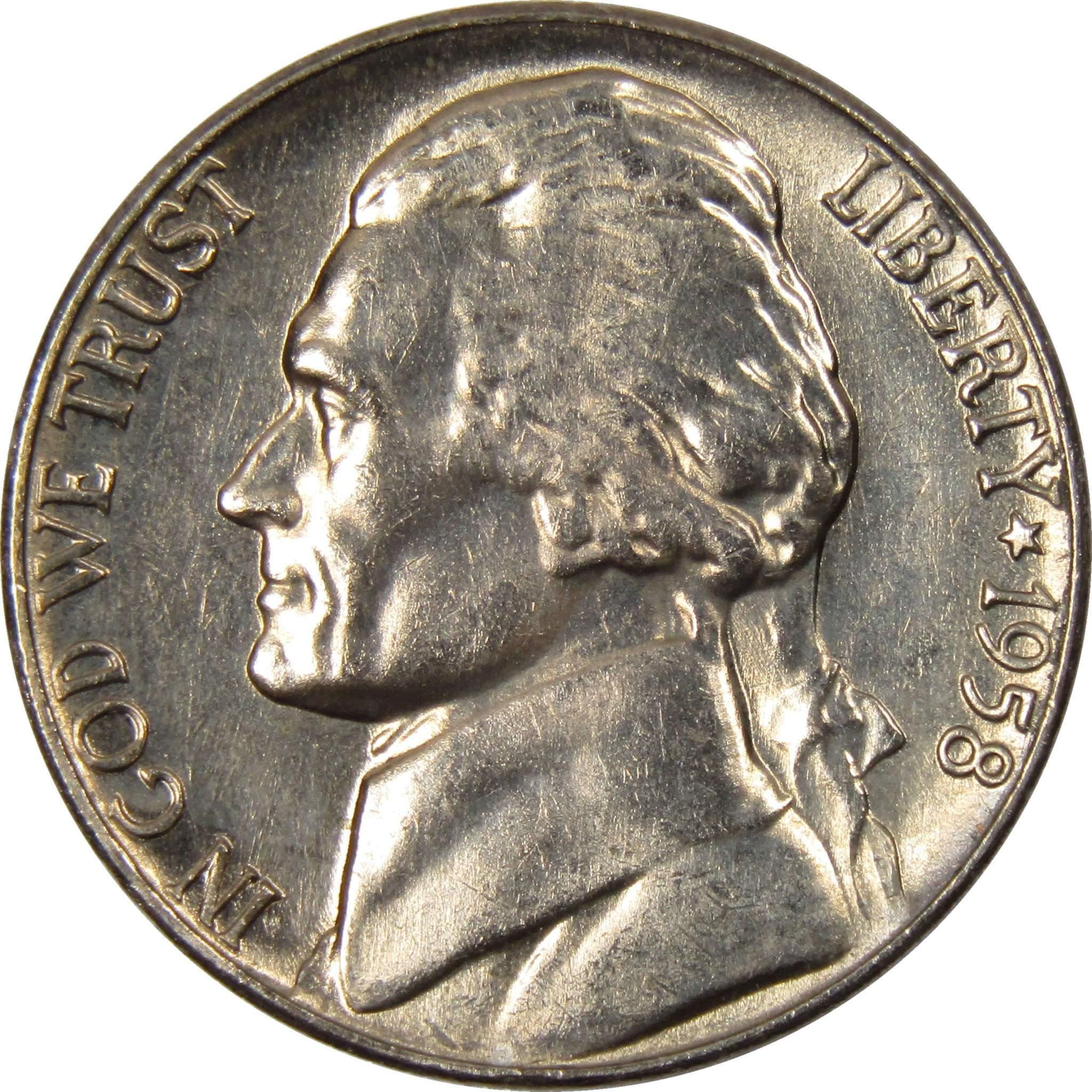 1958年 アメリカ合衆国 5セントニッケル 1958 Jefferson Nickel 5 Cent Piece BU Uncirculated Mint State 5c