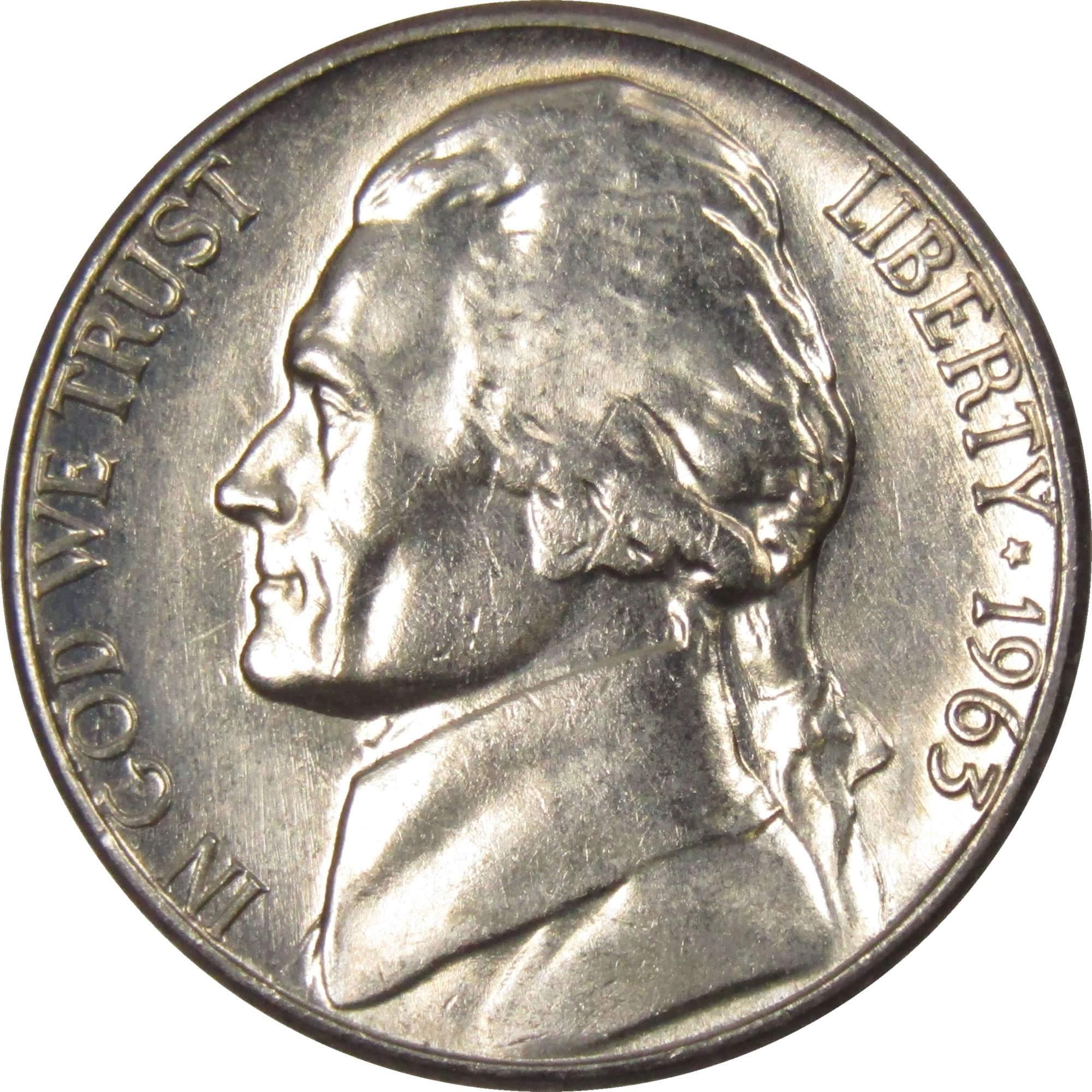 1963 D Jefferson Nickel 5 Cent Piece BU Uncirculated Mint State 5c US Coin