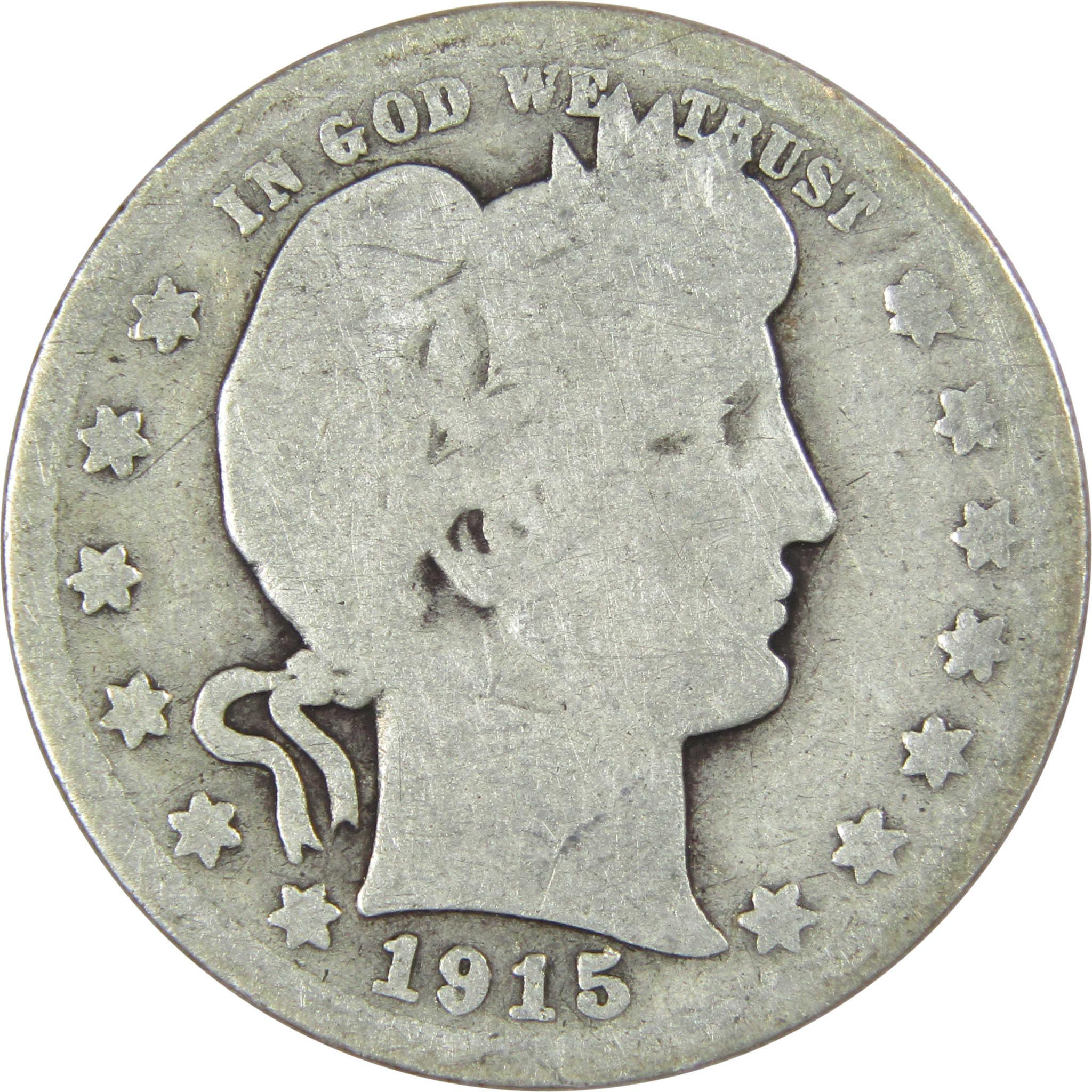 1915 Barber Quarter AG About Good 90% Silver 25c US Type Coin Collectible