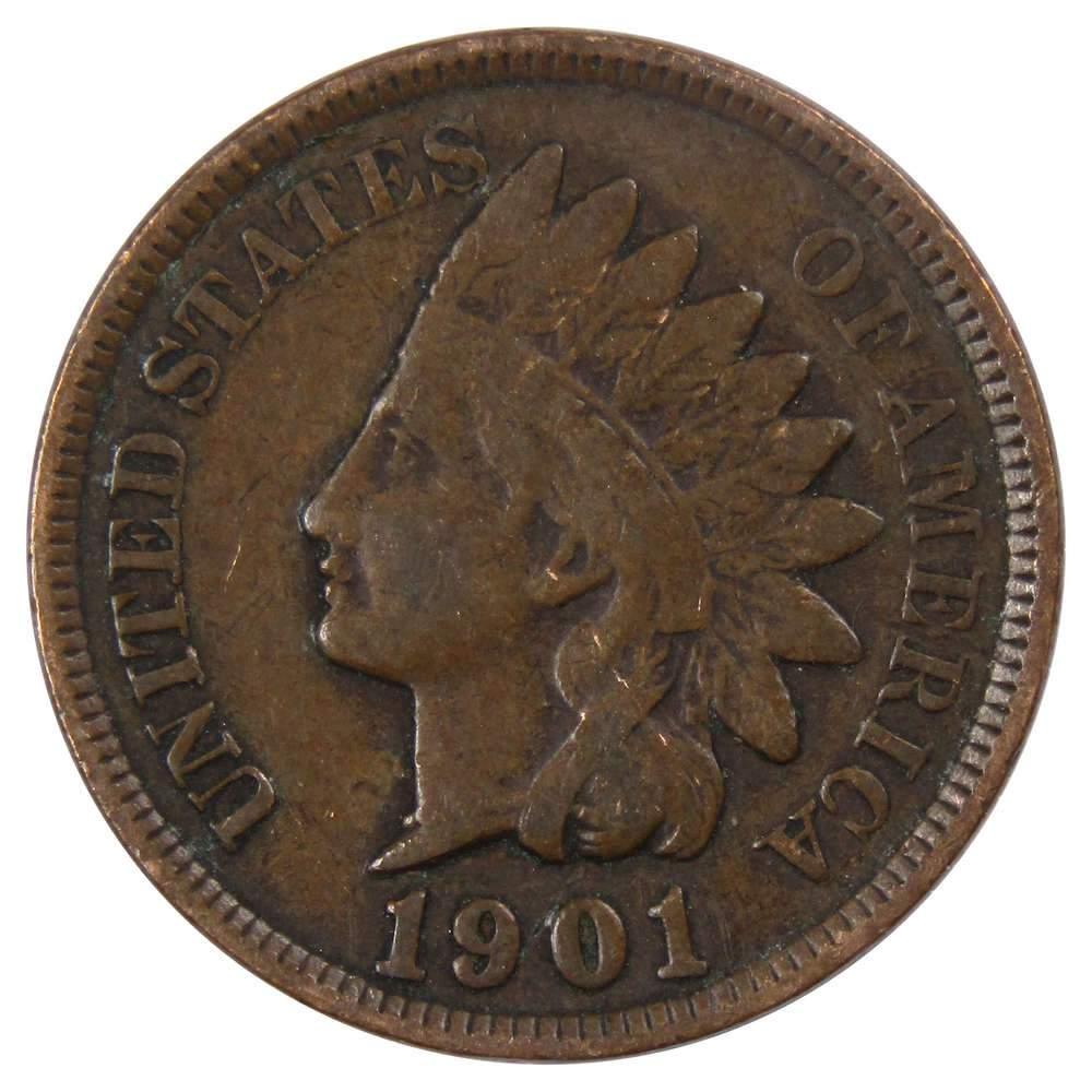 1901 Indian Head Cent F Fine Bronze Penny 1c Coin Collectible