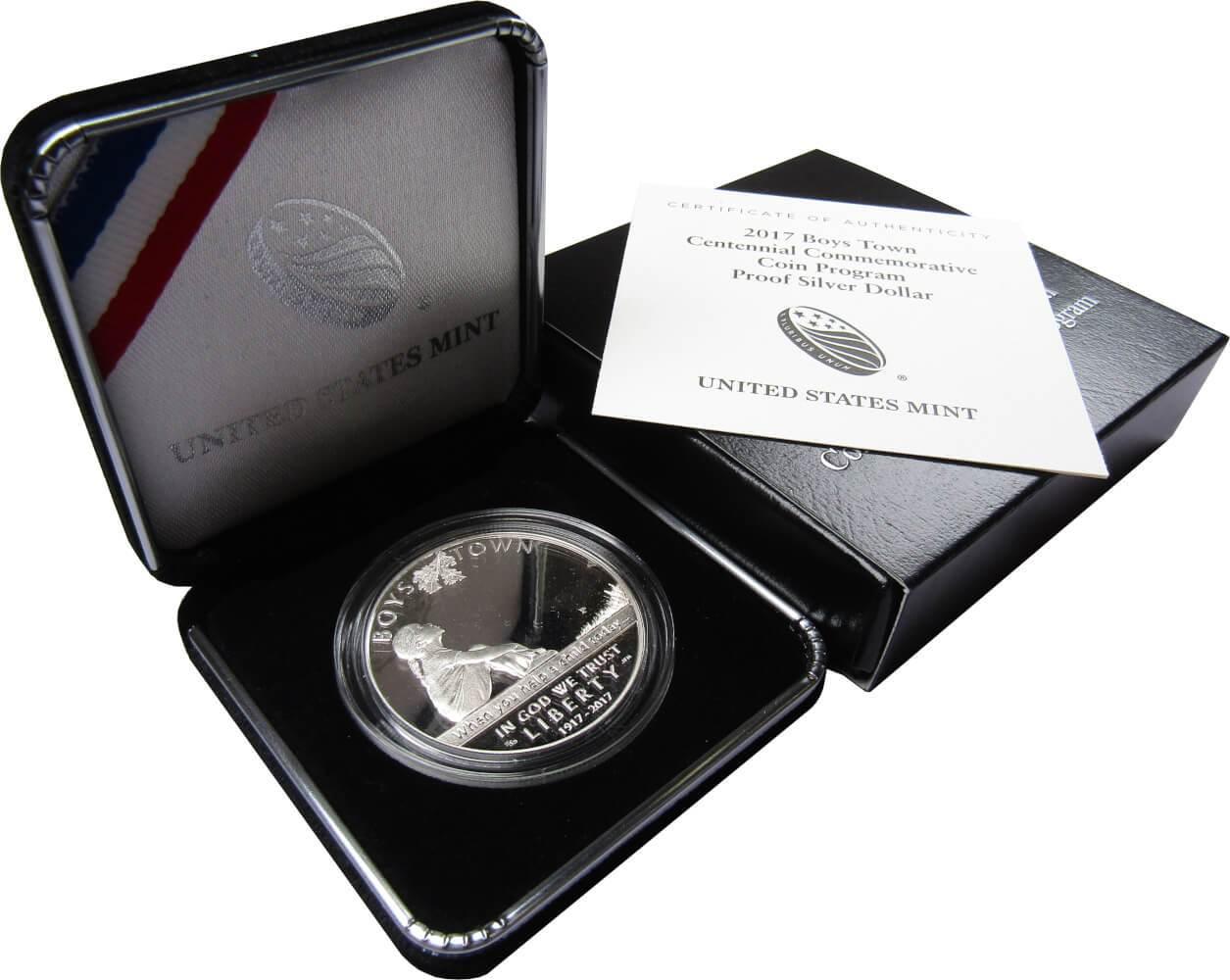 Boys Town Centennial Commemorative 2017 P 90% Silver Dollar Proof $1 Coin OGP