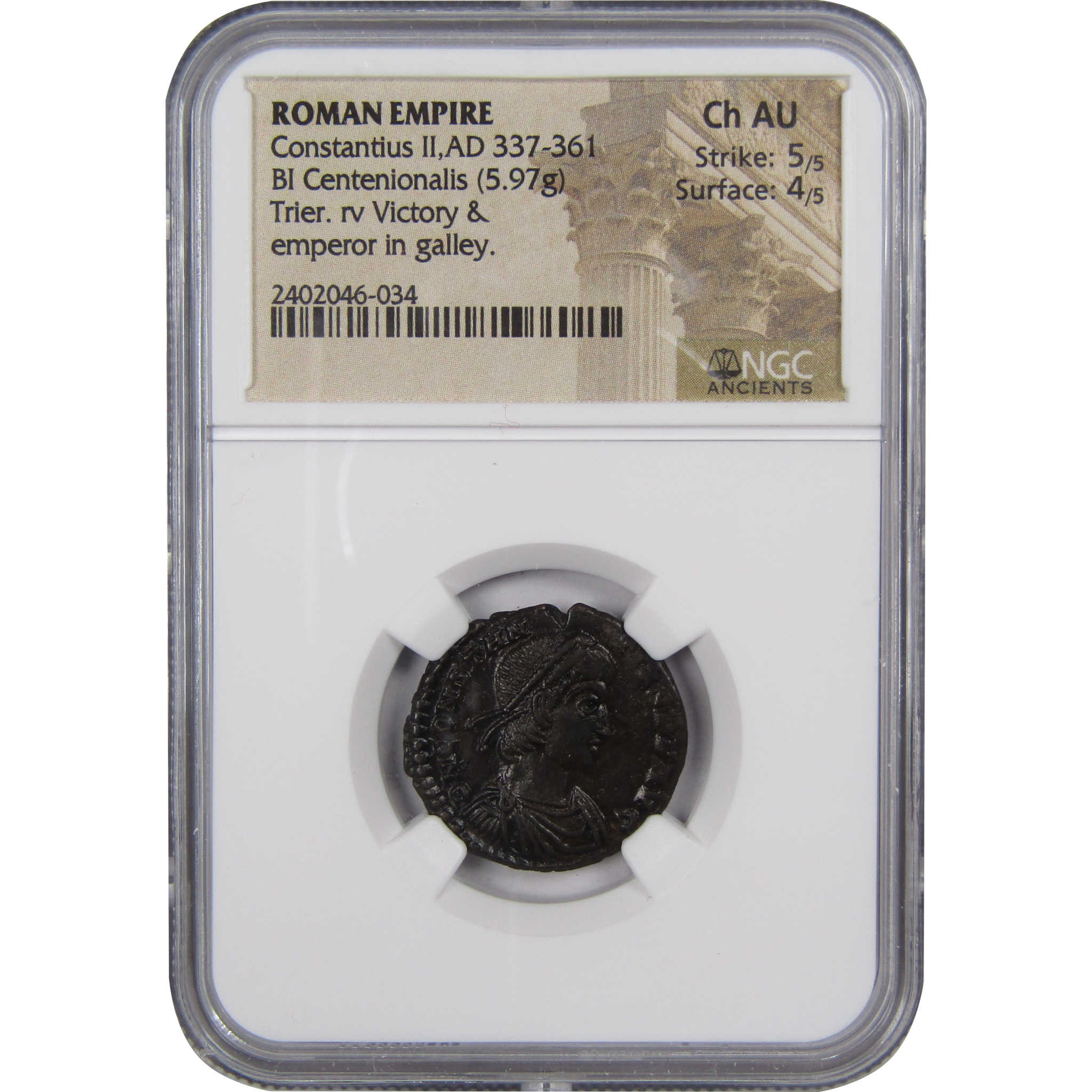 AD 337-361 ConstantiII Centenionalis CH AU NGC Ancient Roman SKU:I1964