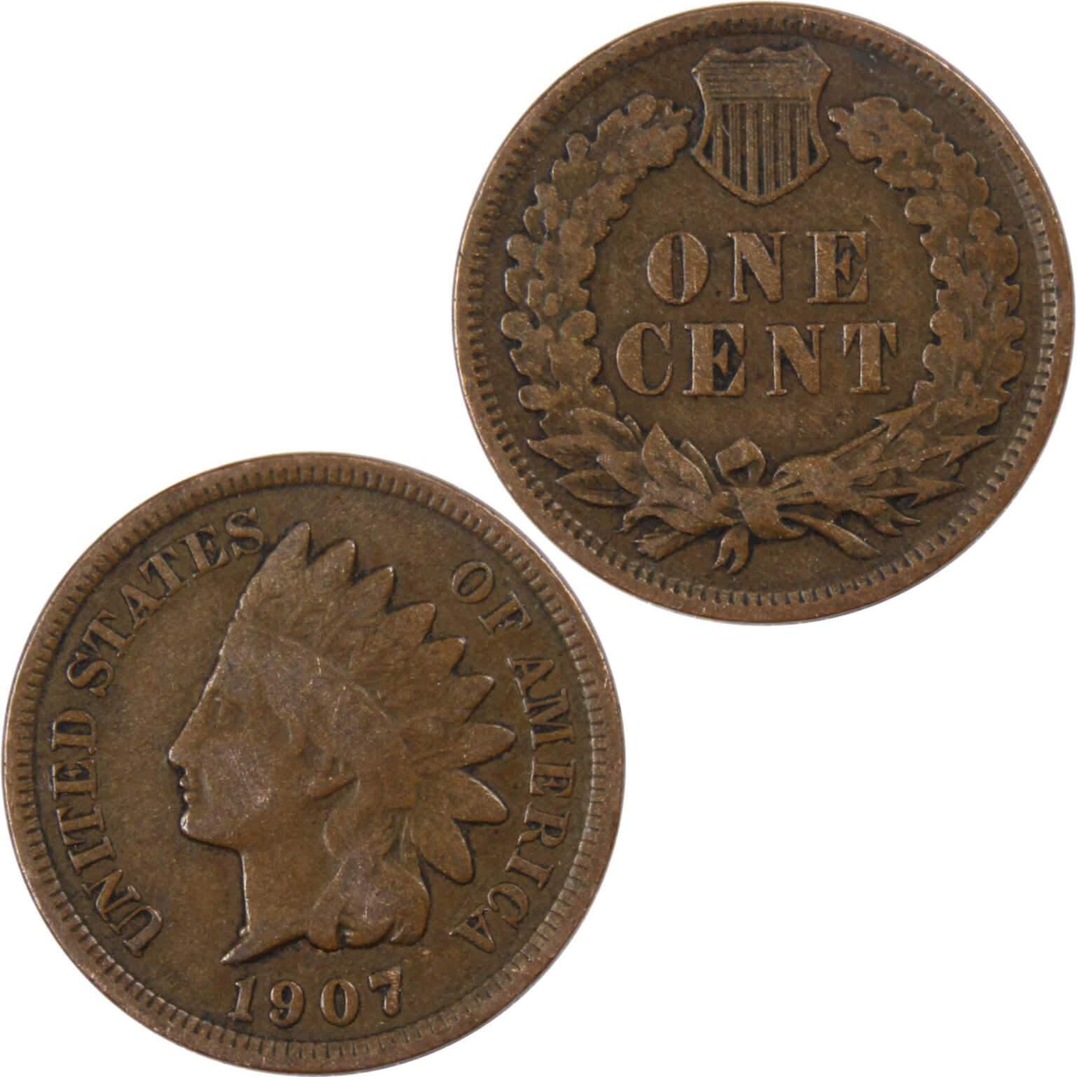 1907 Indian Head Cent VG Very Good Bronze Penny 1c Coin Collectible