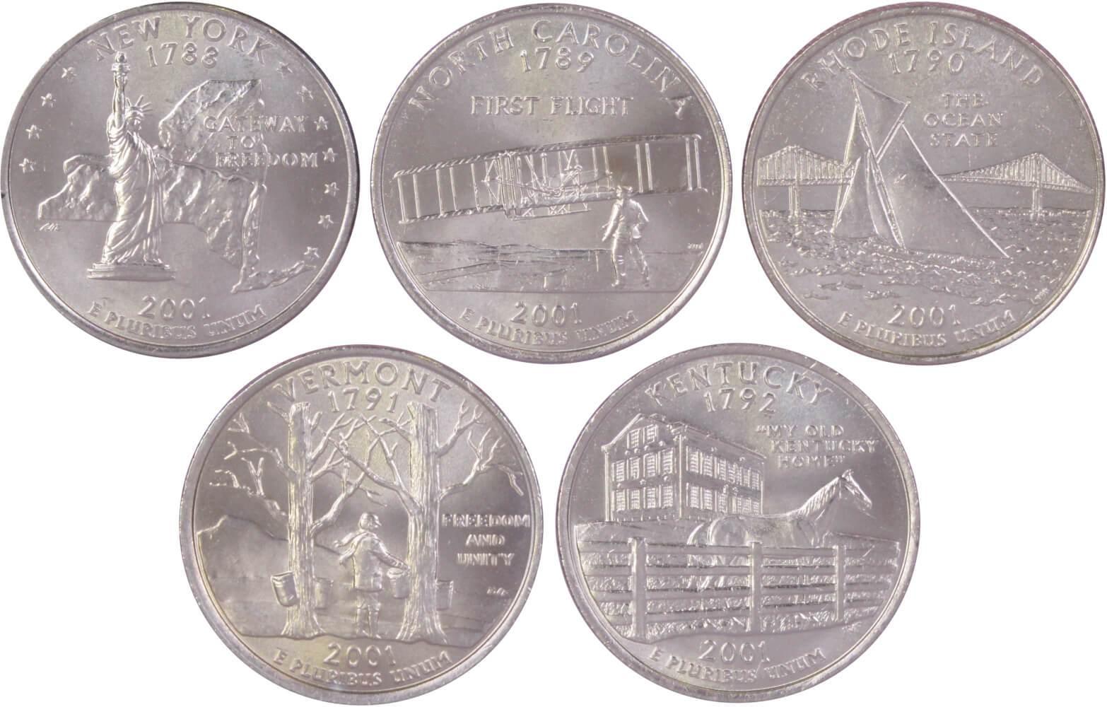 2001 D State Quarter 5 Coin Set BU Uncirculated Mint State 25c Collectible