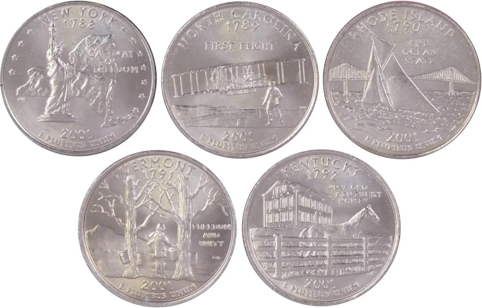 2001 D State Quarter 5 Coin Set BU Uncirculated Mint State 25c Collectible