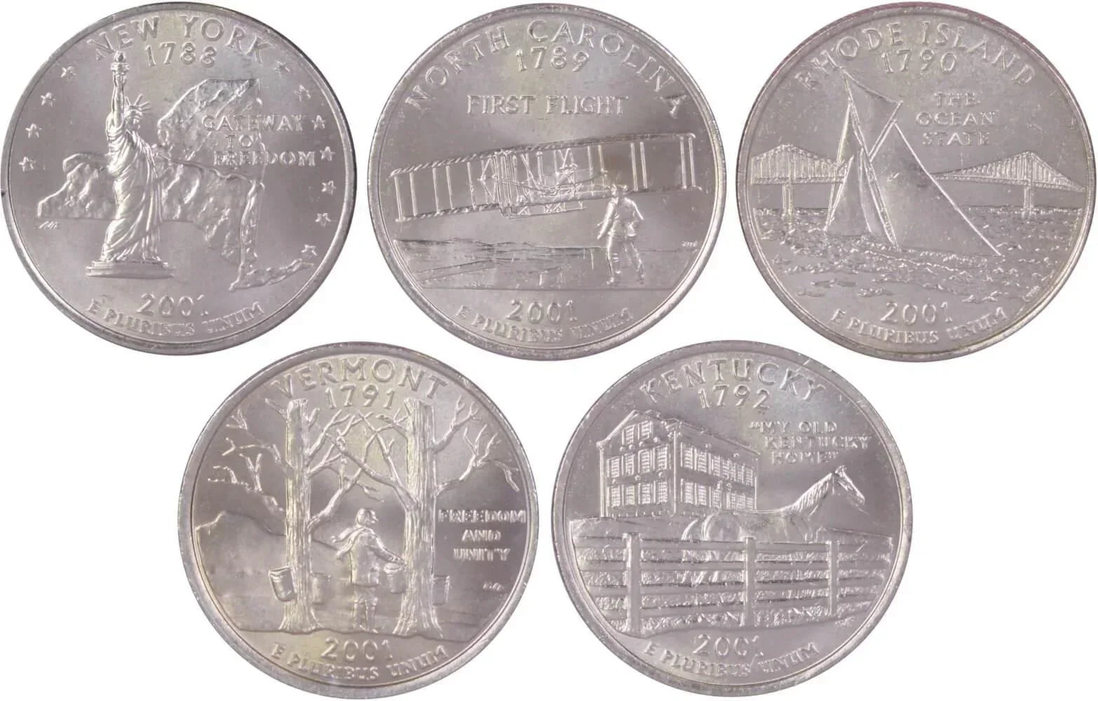 2001 D State Quarter 5 Coin Set BU Uncirculated Mint State 25c Collectible