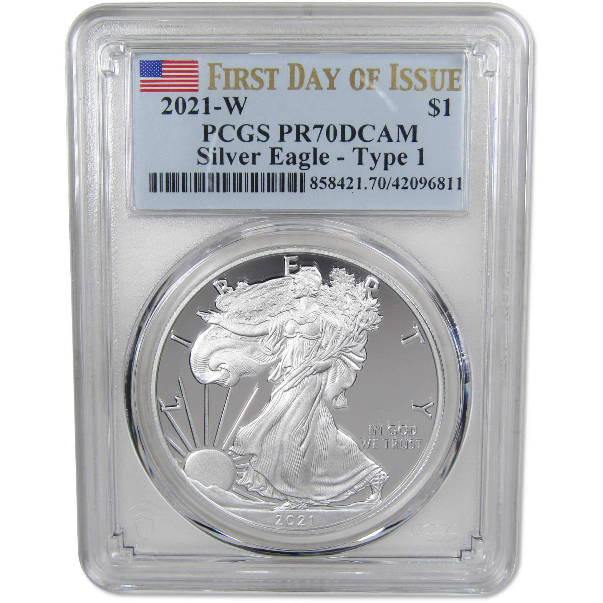 2021 W Type 1 American Silver Eagle PR70 DCAM PCGS 1st Day SKU:IPC4266