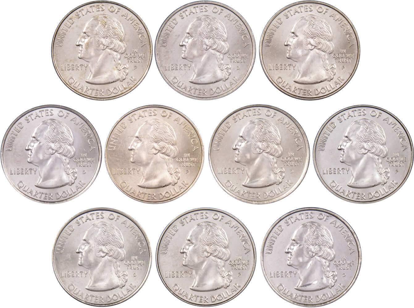 2001 P&D State Quarter 10 Coin Set BU Uncirculated Mint State 25c Collectible