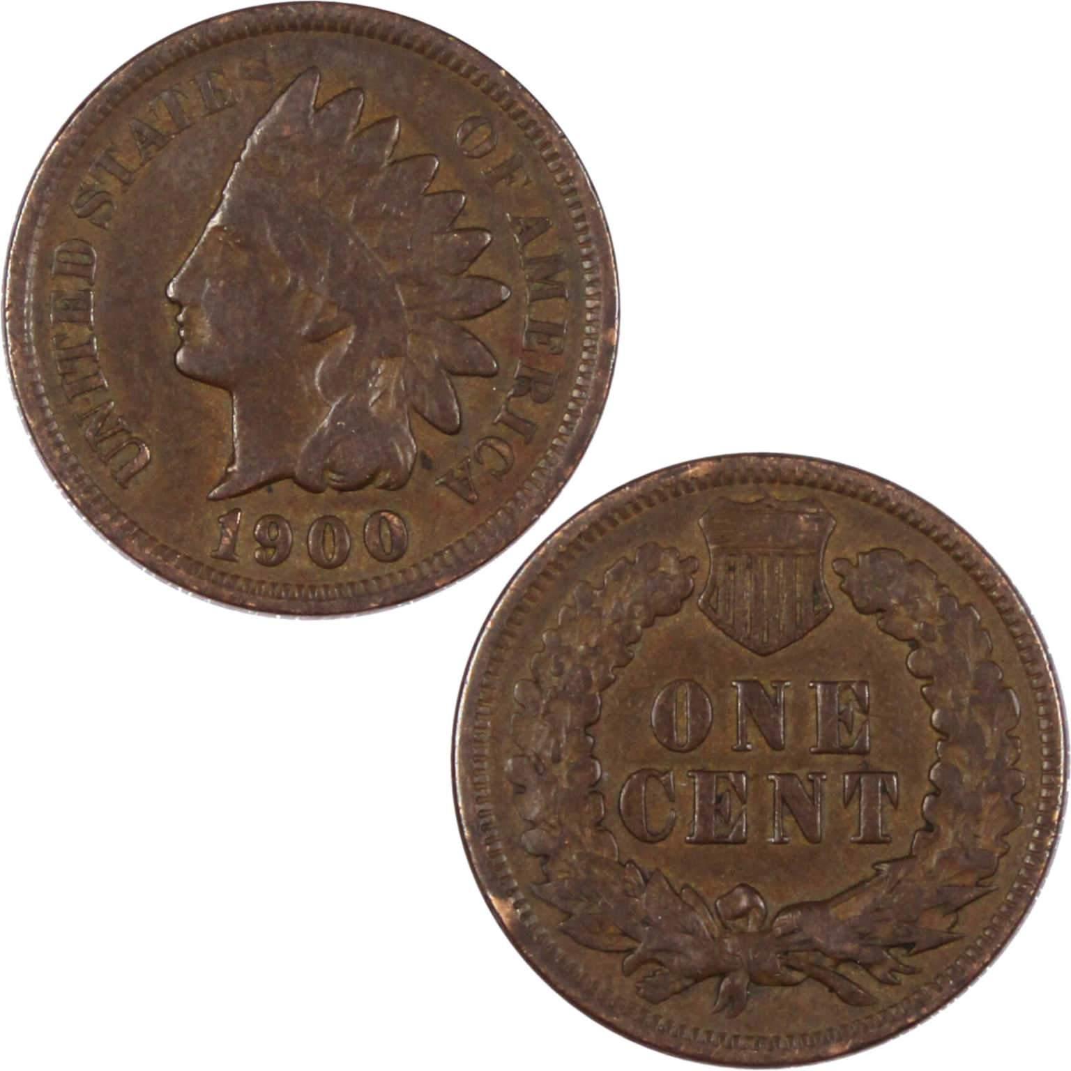 1900 Indian Head Cent F Fine Bronze Penny 1c Coin Collectible
