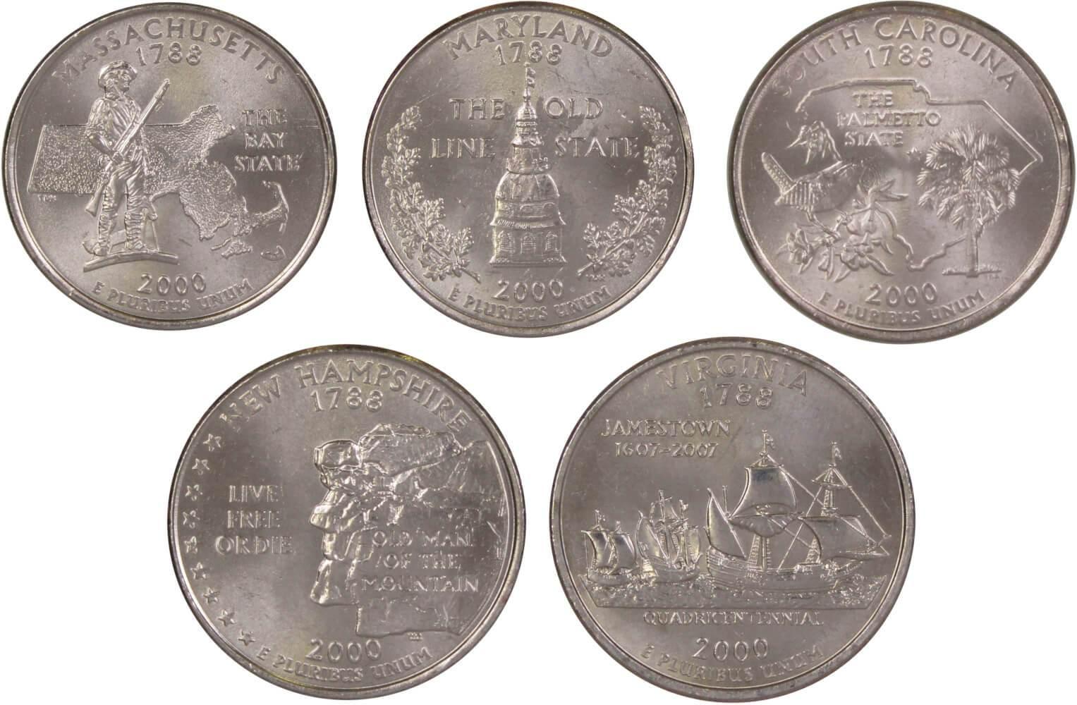 2000 P State Quarter 5 Coin Set BU Uncirculated Mint State 25c Collectible