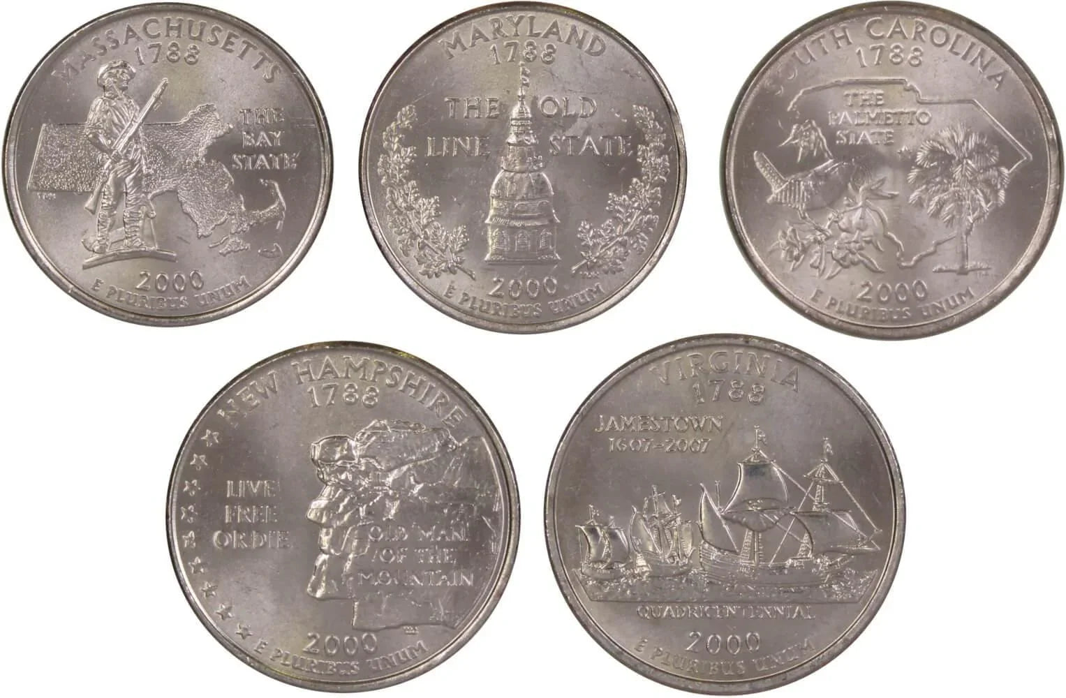 2000 P State Quarter 5 Coin Set BU Uncirculated Mint State 25c Collectible