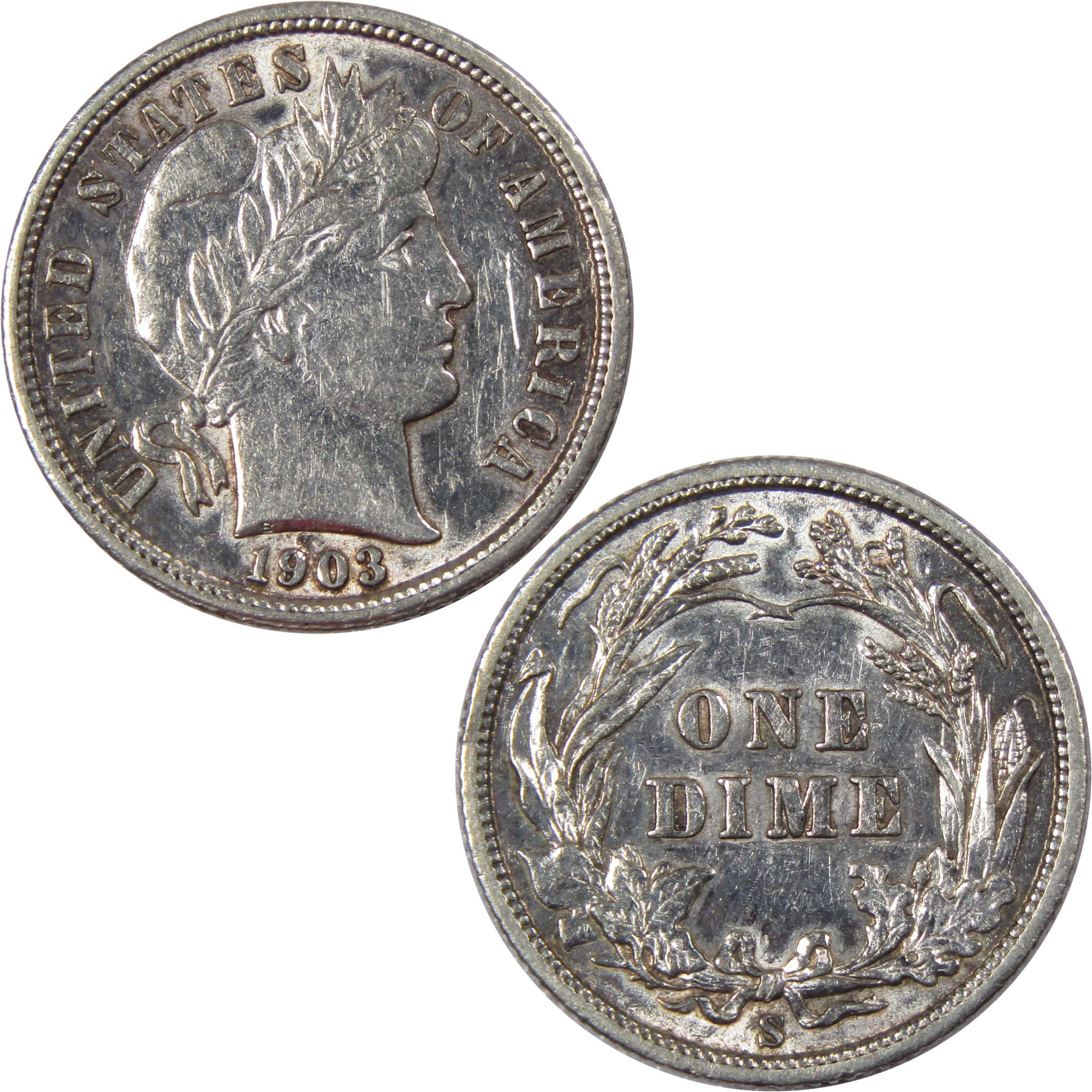 1903 S Barber Dime AU About Uncirculated Details Silver 10c SKU:I1044