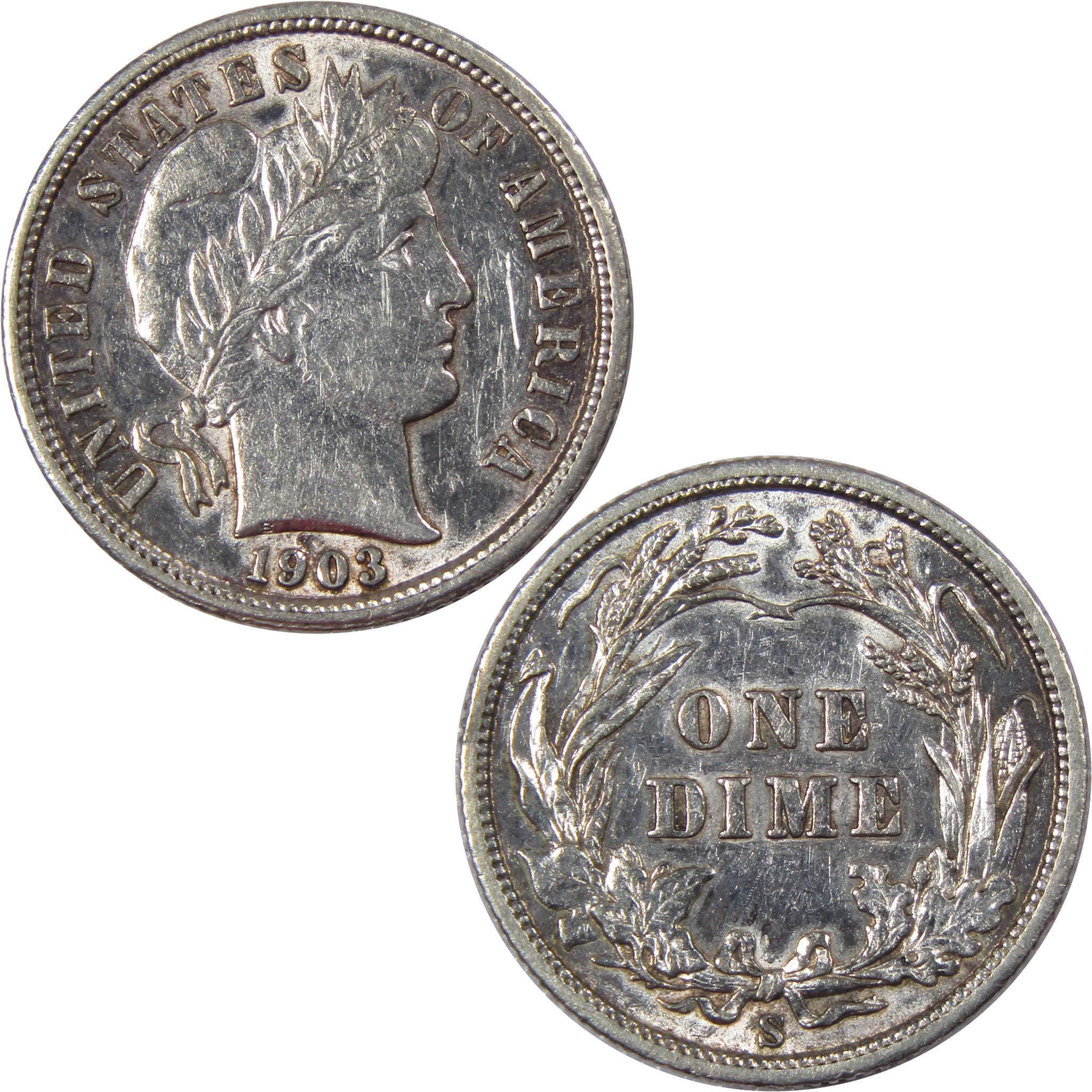1903 S Barber Dime AU About Uncirculated Details Silver 10c SKU:I1044