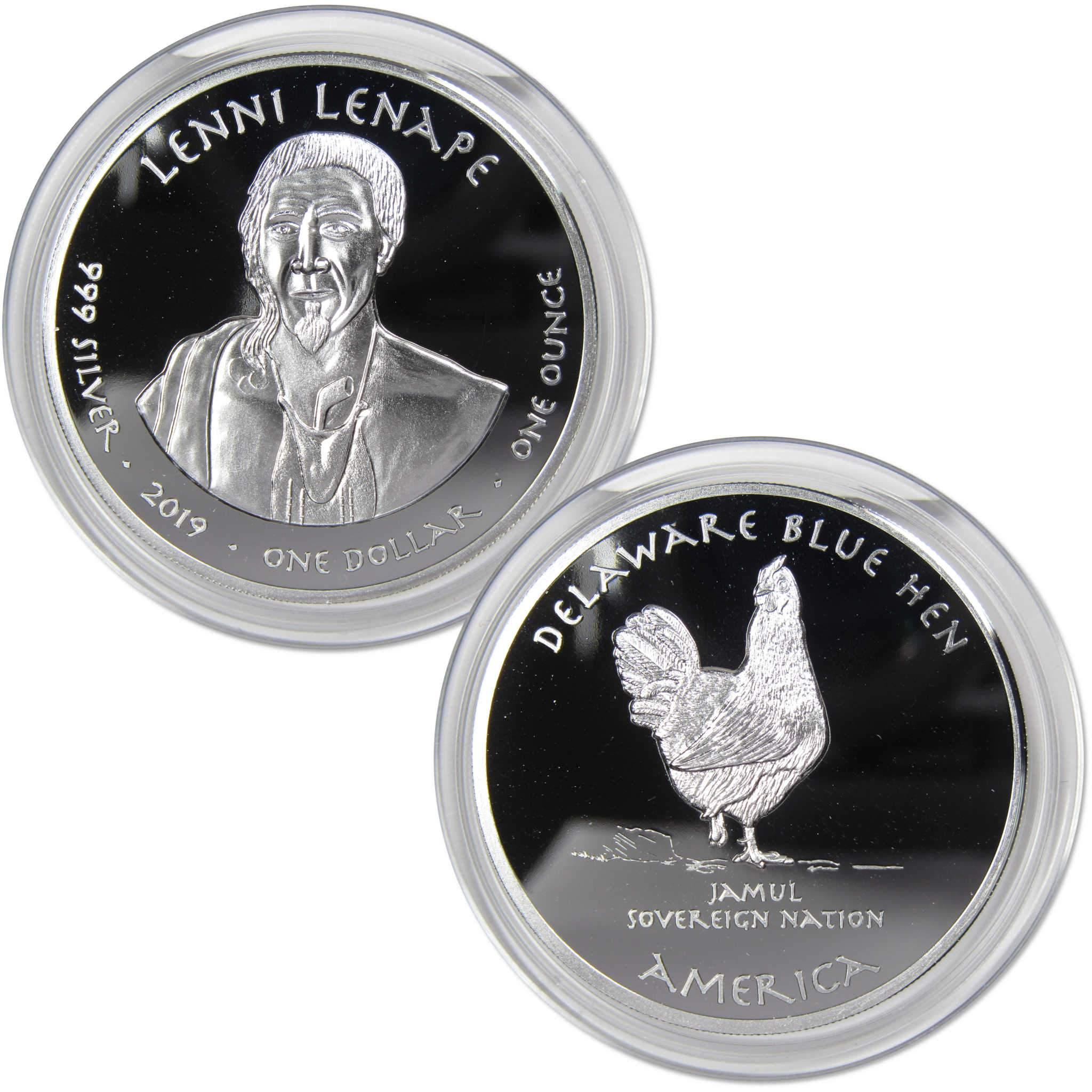2019 Native American Jamul Lenni Lenape Blue Hen 1 oz .999 Fine Silver $1 Proof