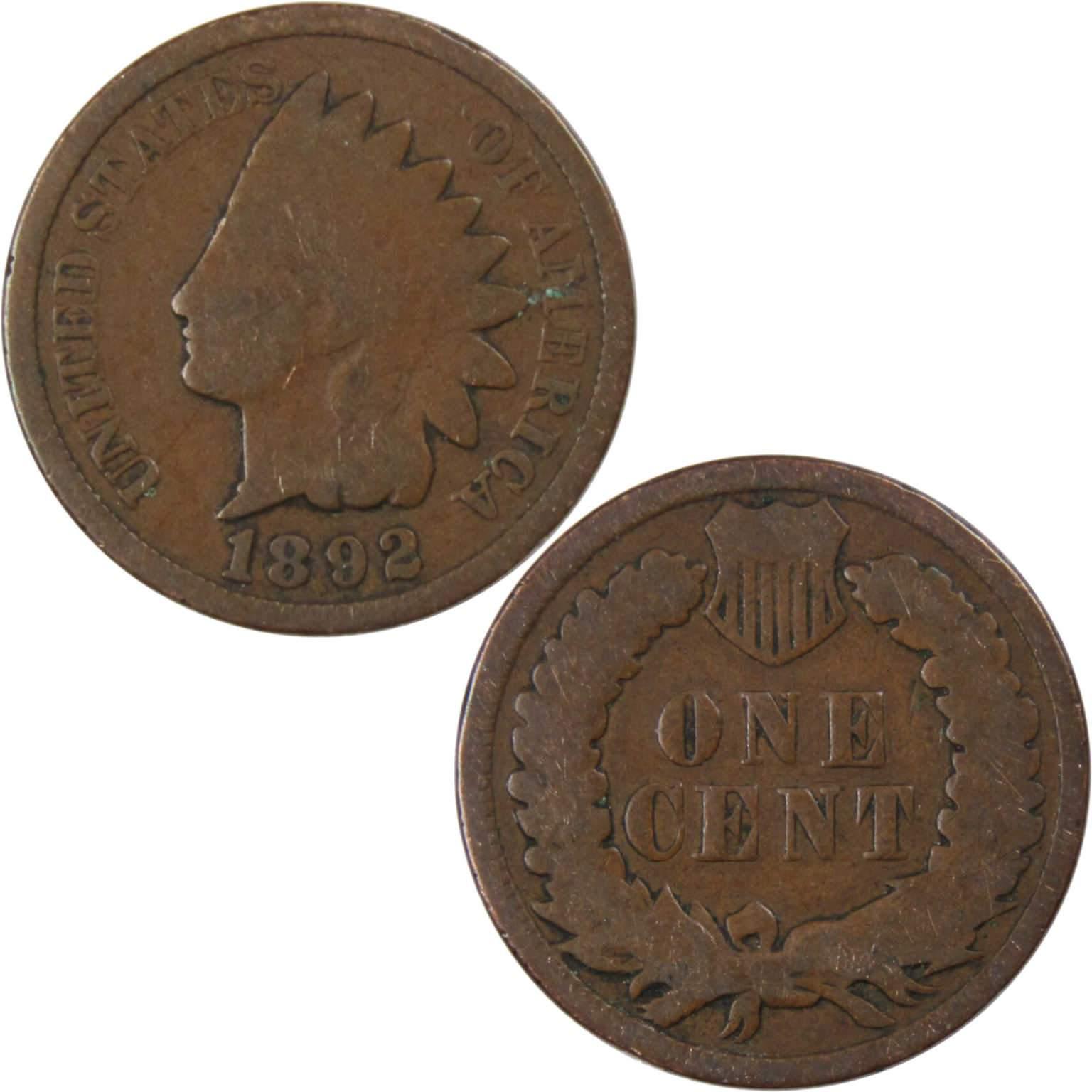 1892 Indian Head Cent G Good Bronze Penny 1c Coin Collectible