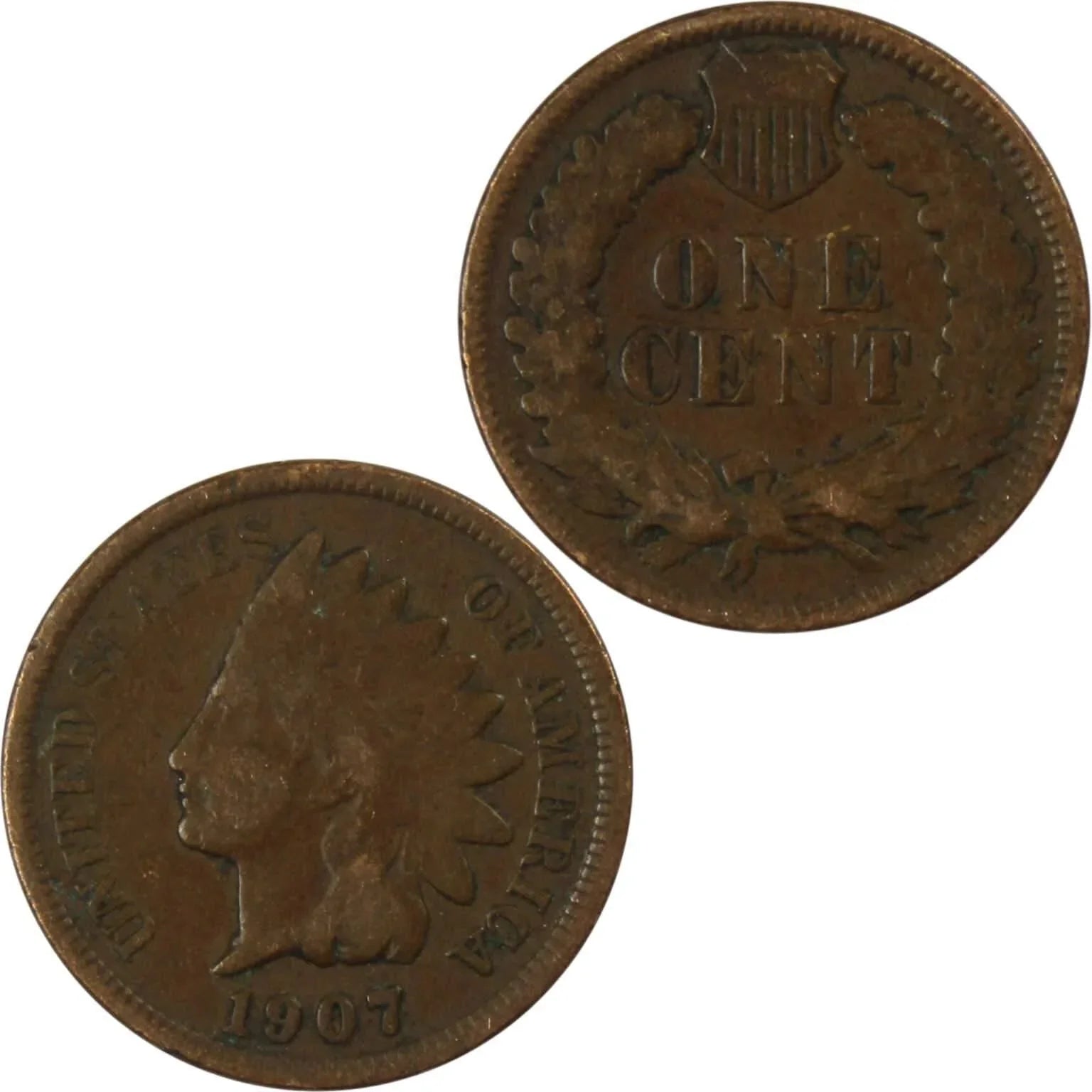 1907 Indian Head Cent AG About Good Bronze Penny 1c Coin Collectible