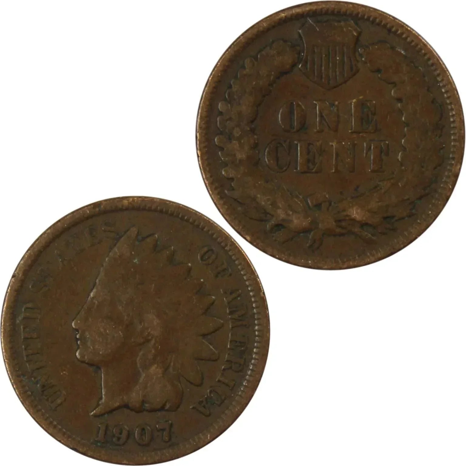 1907 Indian Head Cent AG About Good Bronze Penny 1c Coin Collectible