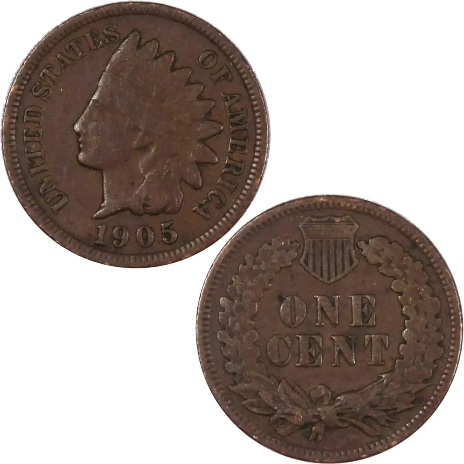 1905 Indian Head Cent F Fine Bronze Penny 1c Coin Collectible