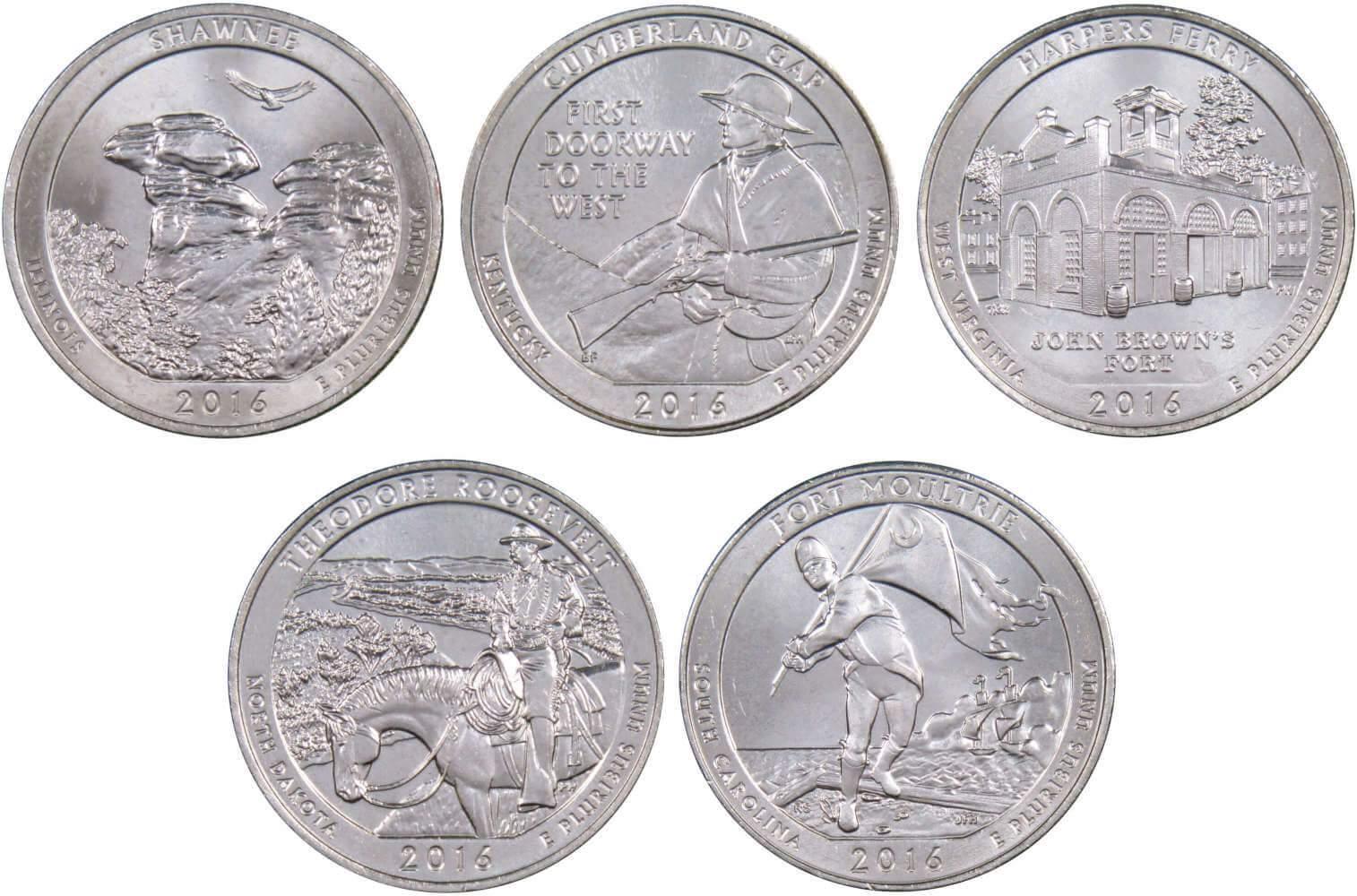 2016 D National Park Quarter 5 Coin Set Uncirculated Mint State 25c Collectible