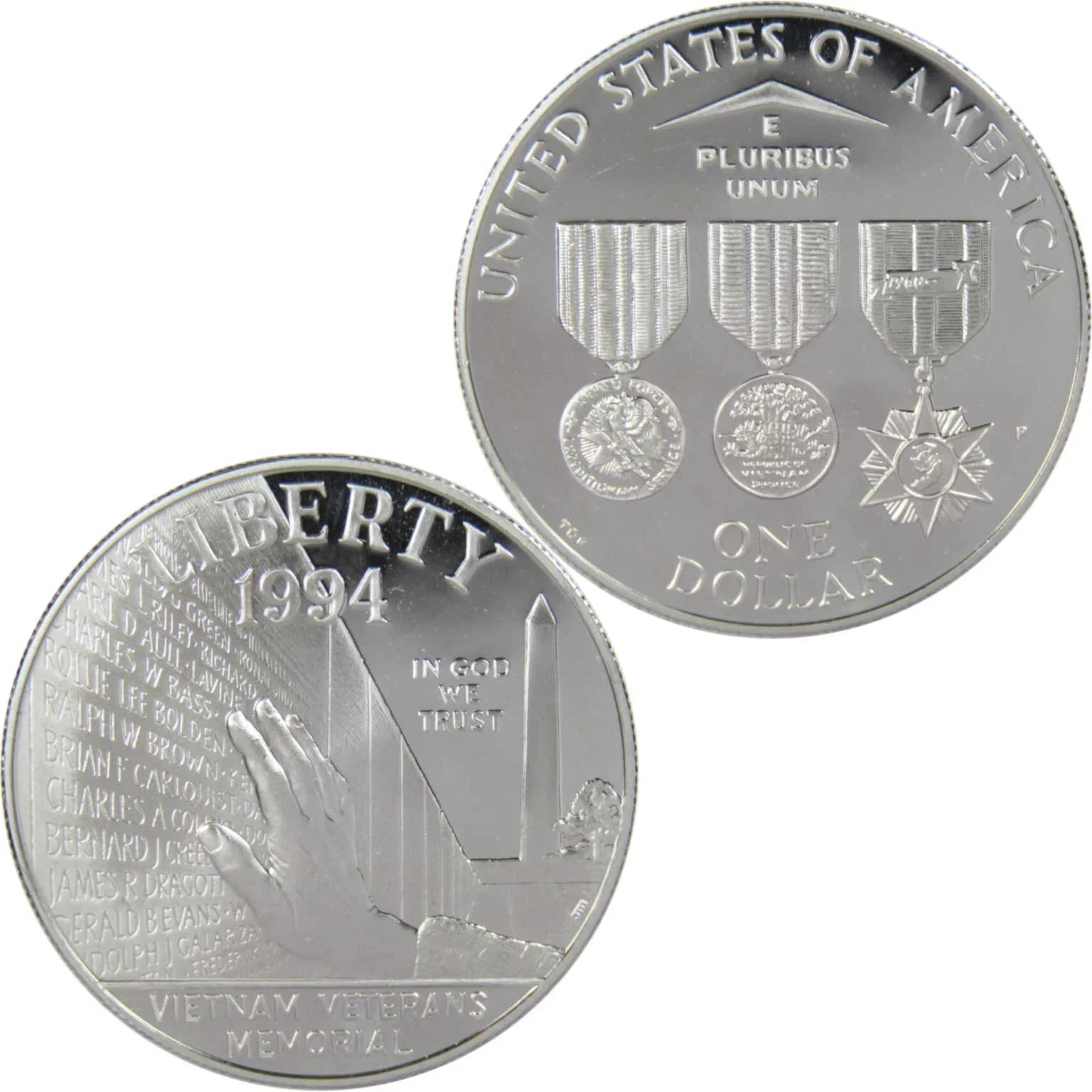 Vietnam Veterans Commemorative 1994 P 90% Silver Dollar Proof $1 Coin