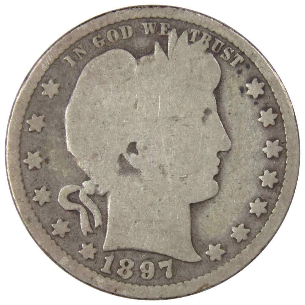 1897 Barber Quarter 90% Silver 25c US Type Coin Collectible