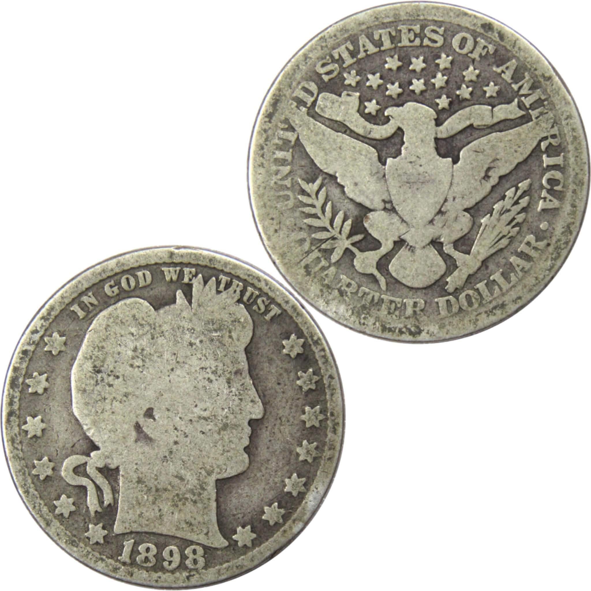 1898 Barber Quarter AG About Good 90% Silver 25c US Type Coin Collectible