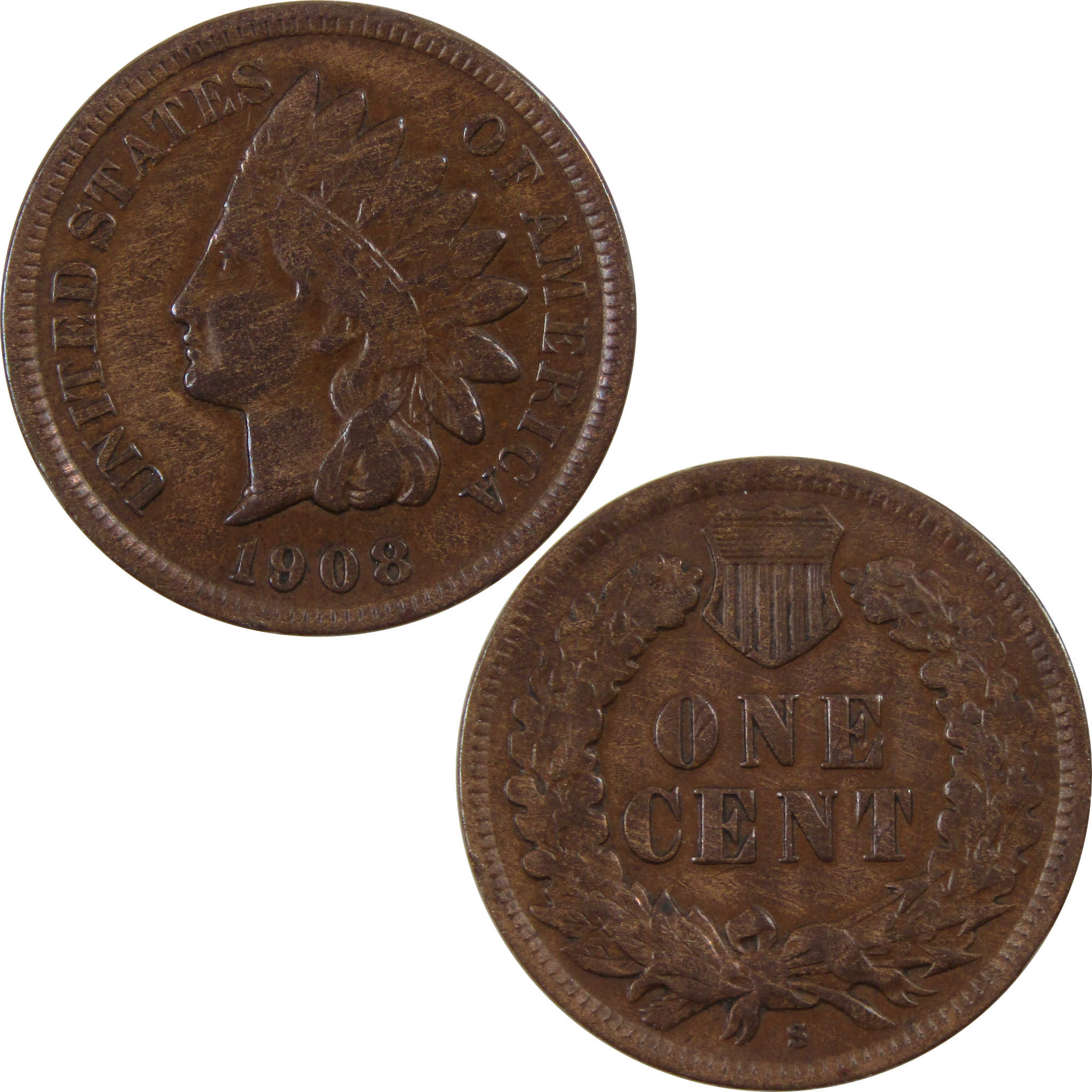 1908 S Indian Head Cent VF Very Fine Bronze Penny 1c US Coin SKU:I3516
