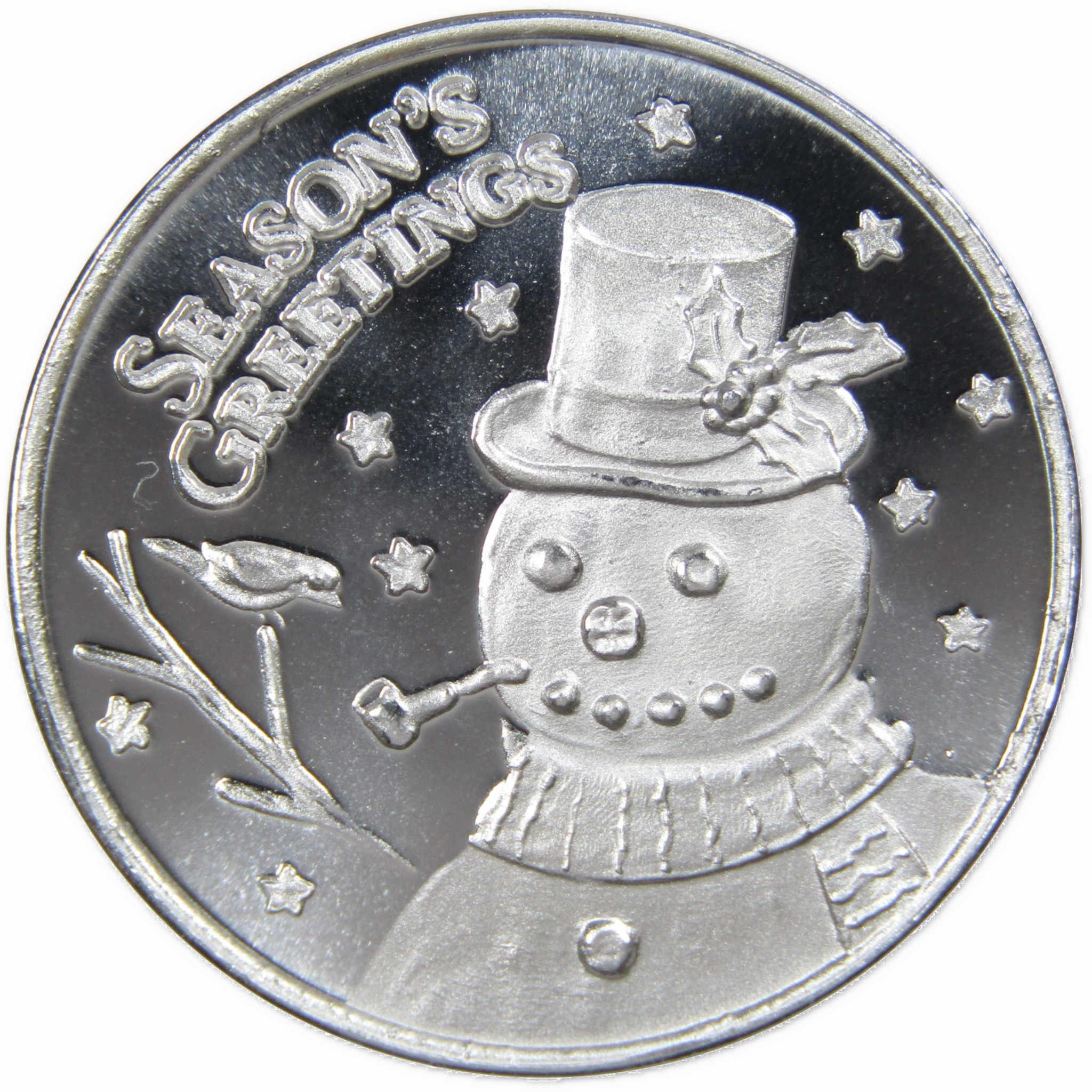 Season's Greetings Christmas Snowman 1/4 oz .999 Fine Silver Round