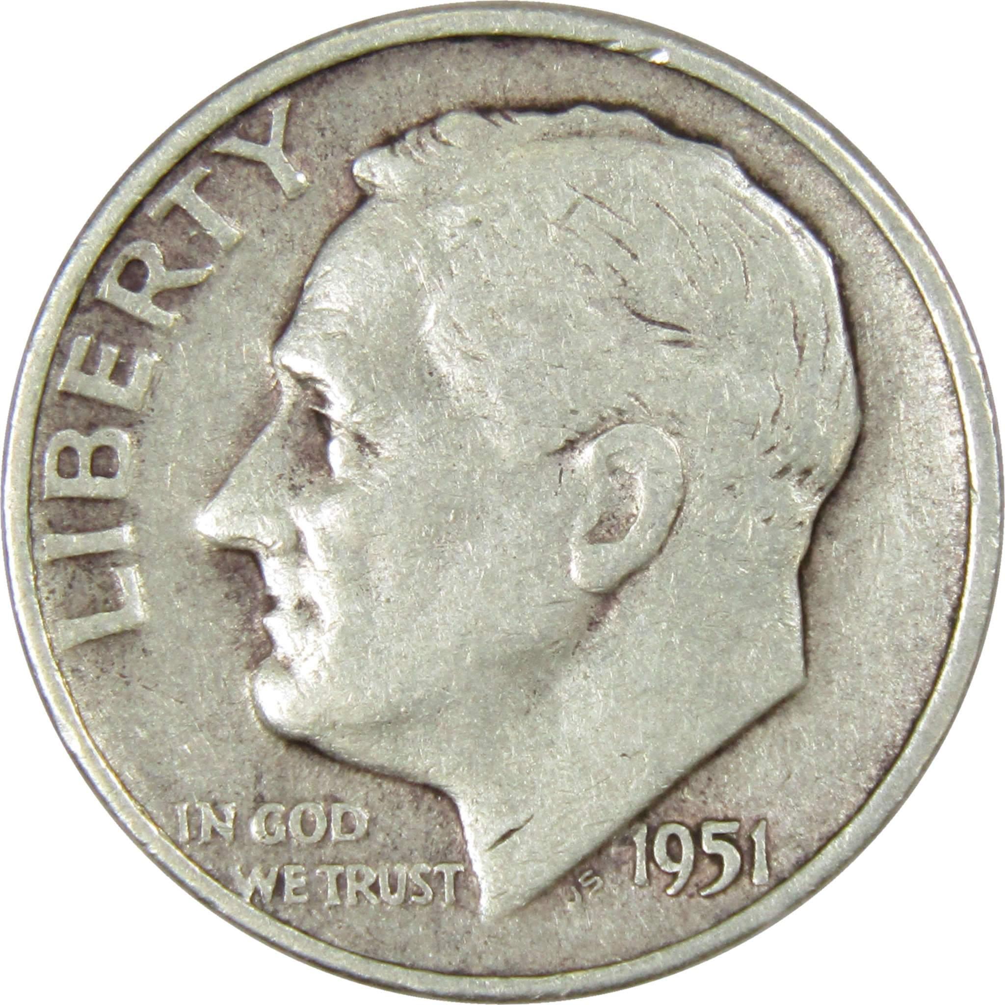 1951 D Roosevelt Dime AG About Good 90% Silver 10c US Coin Collectible