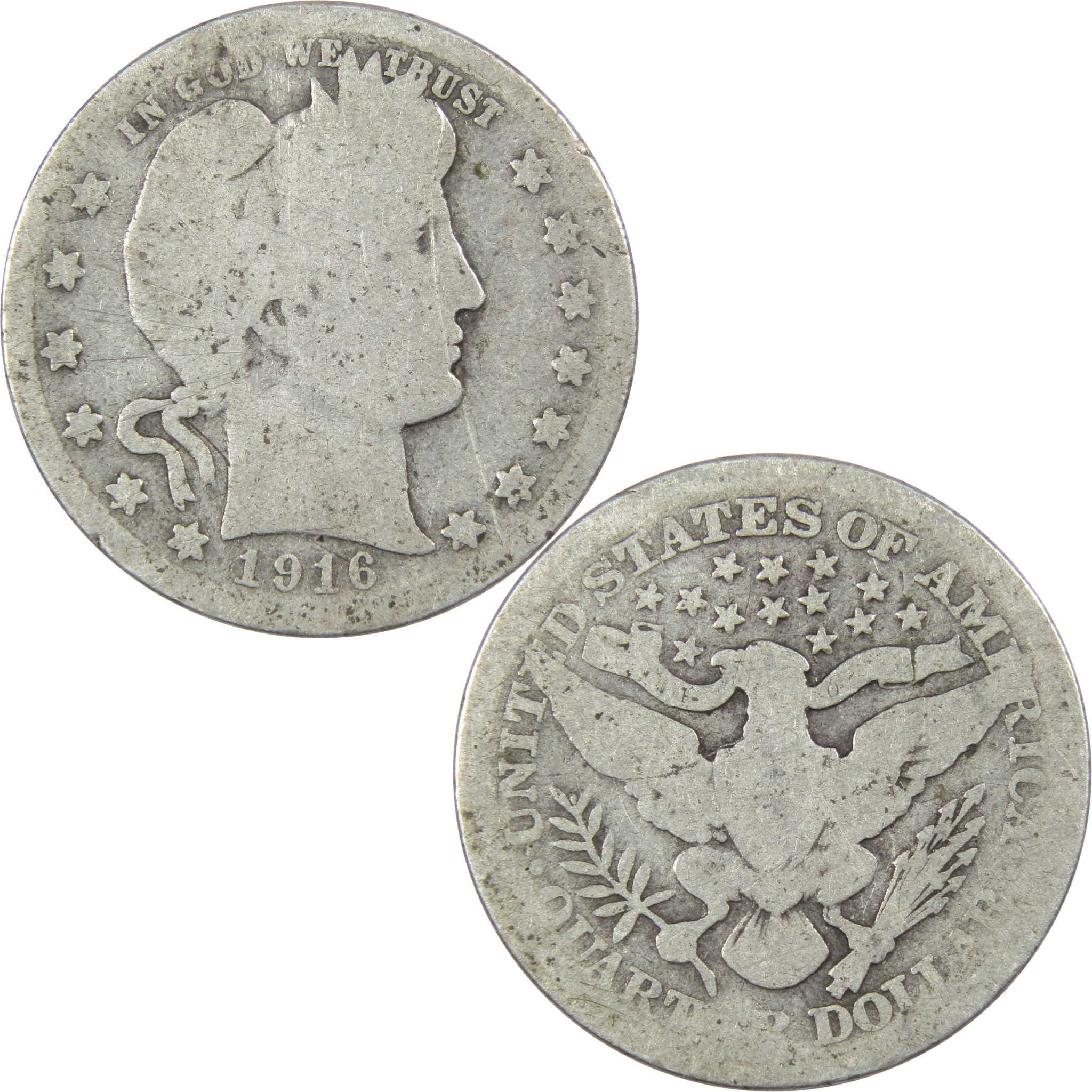 1916 Barber Quarter AG About Good 90% Silver 25c US Type Coin Collectible