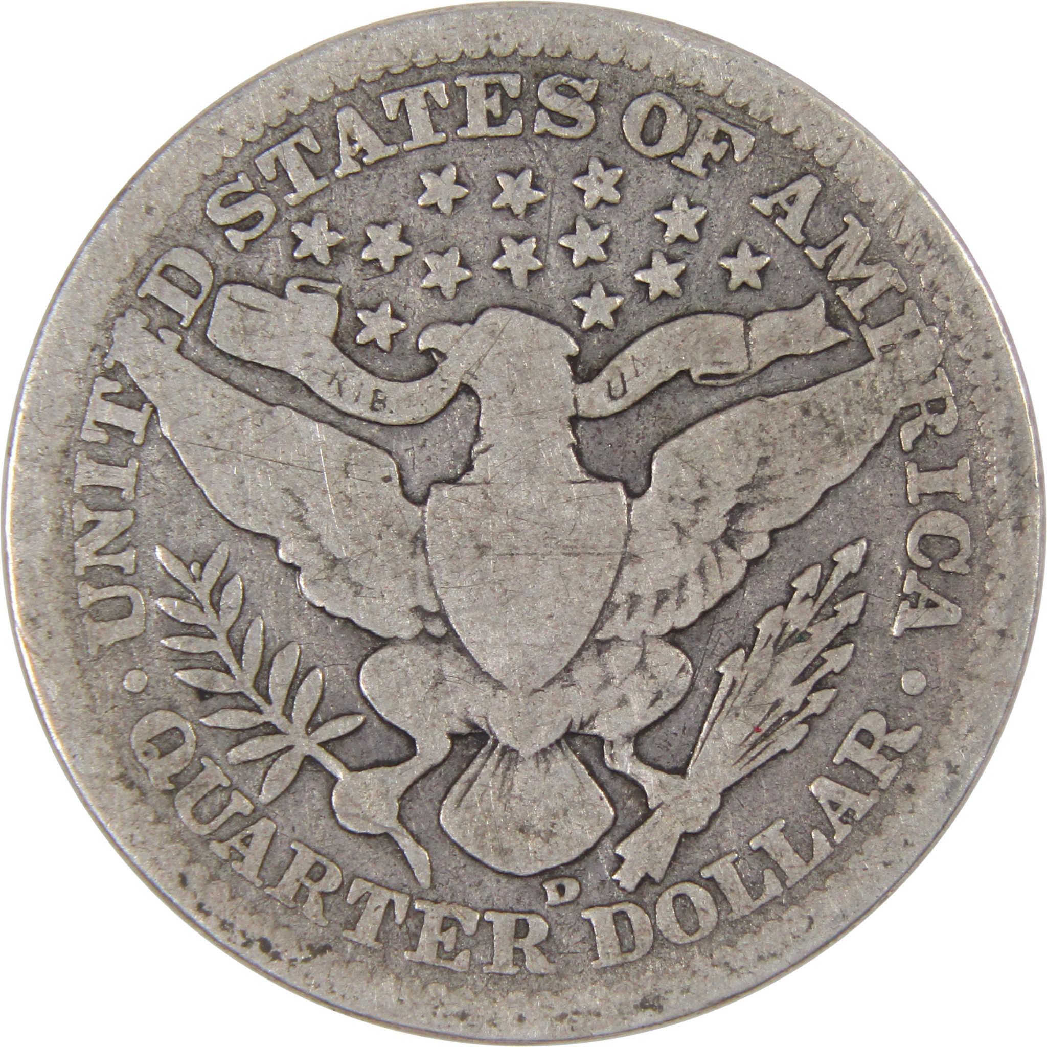 1909 D Barber Quarter G Good 90% Silver 25c US Type Coin Collectible