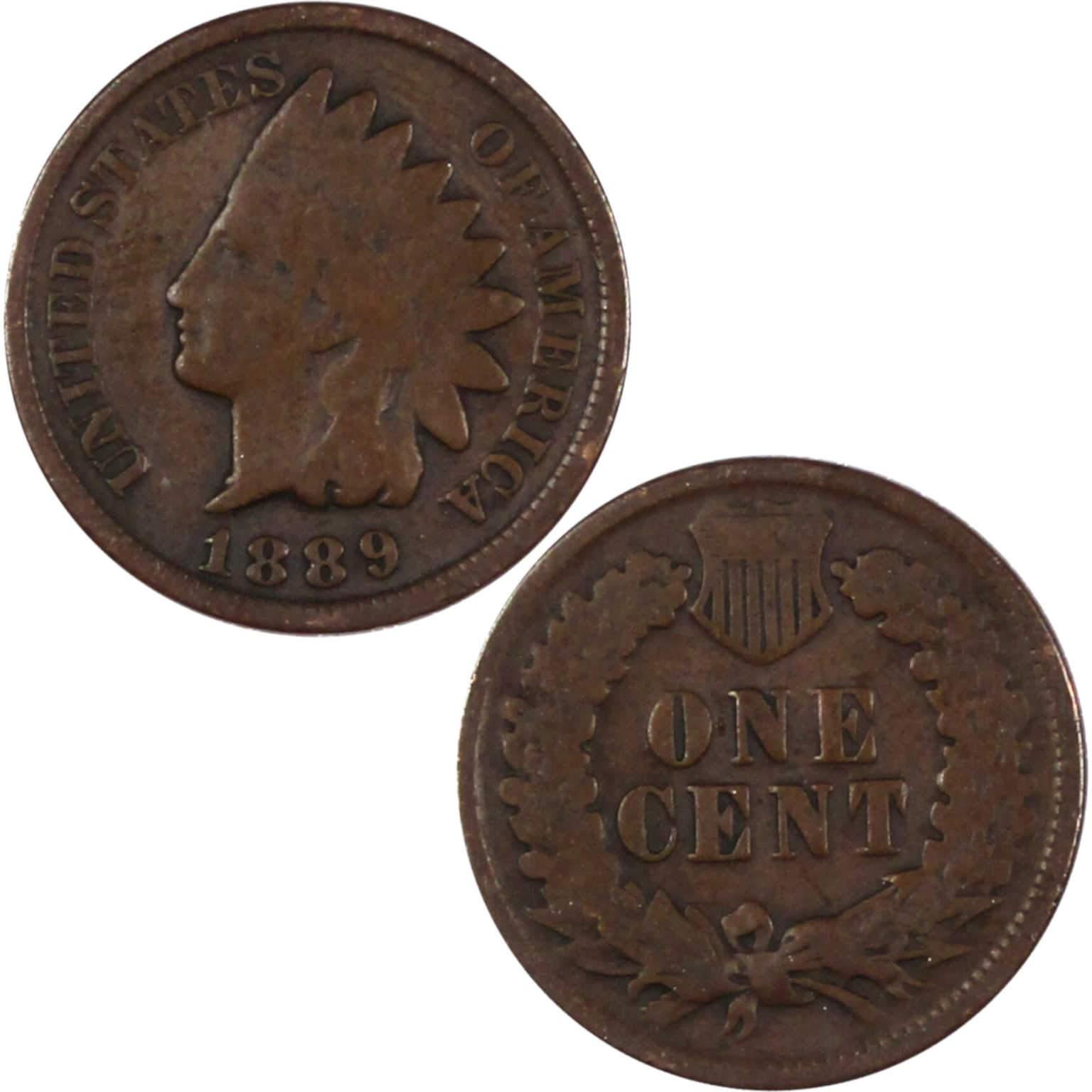 1889 Indian Head Cent AG About Good Bronze Penny 1c Coin Collectible