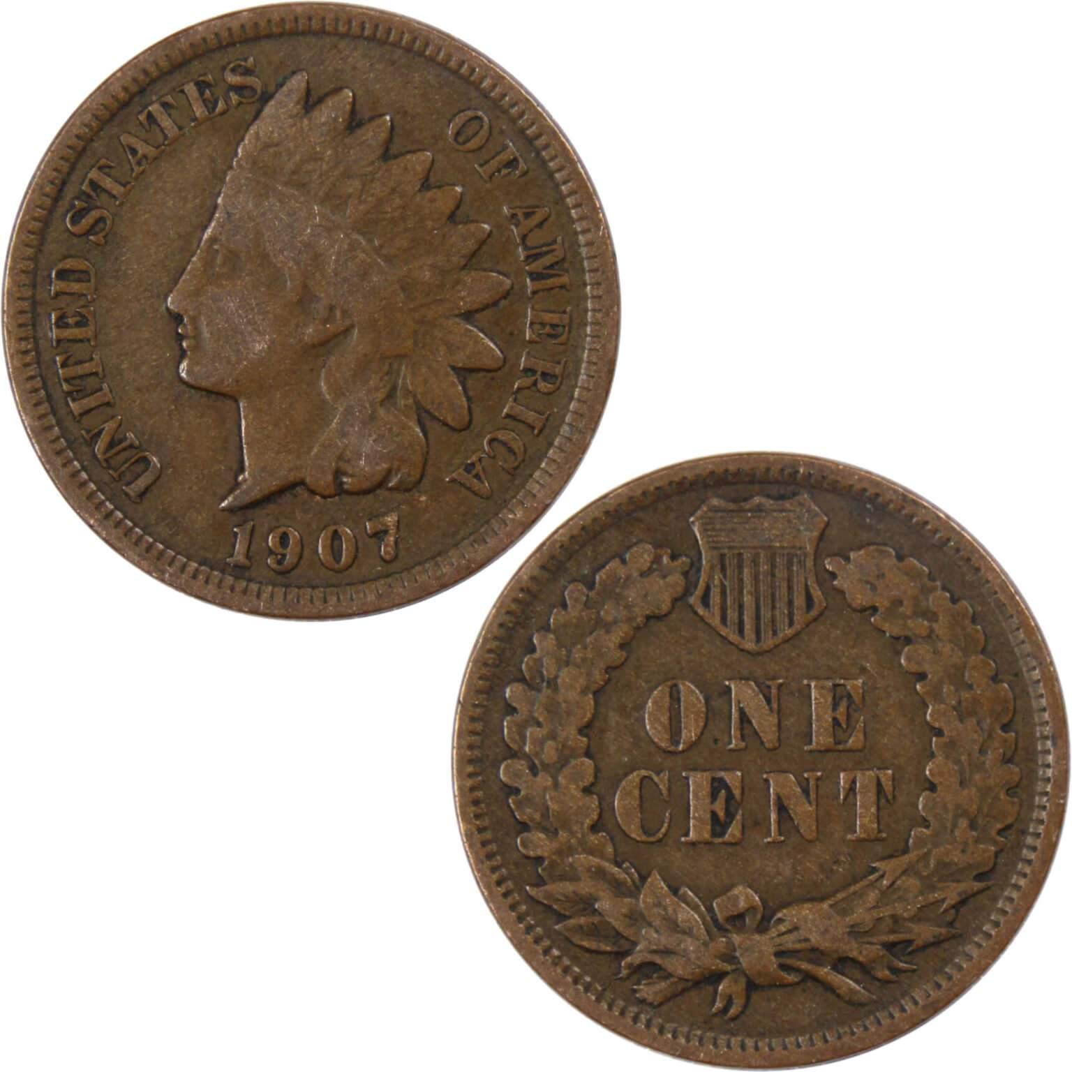 1907 Indian Head Cent VG Very Good Bronze Penny 1c Coin Collectible