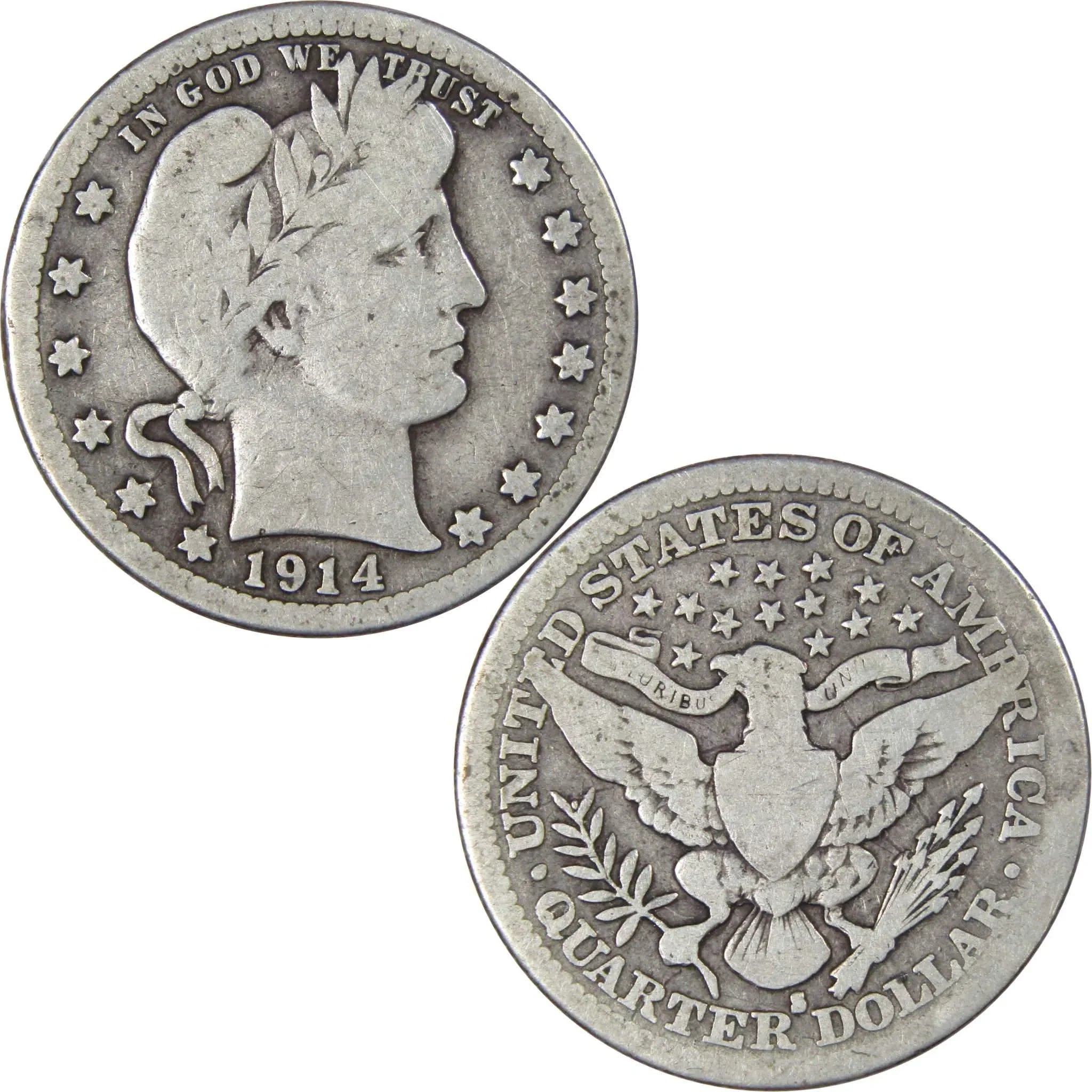 1914 S Barber Quarter VG Very Good 90% Silver 25c SKU:IPC2251