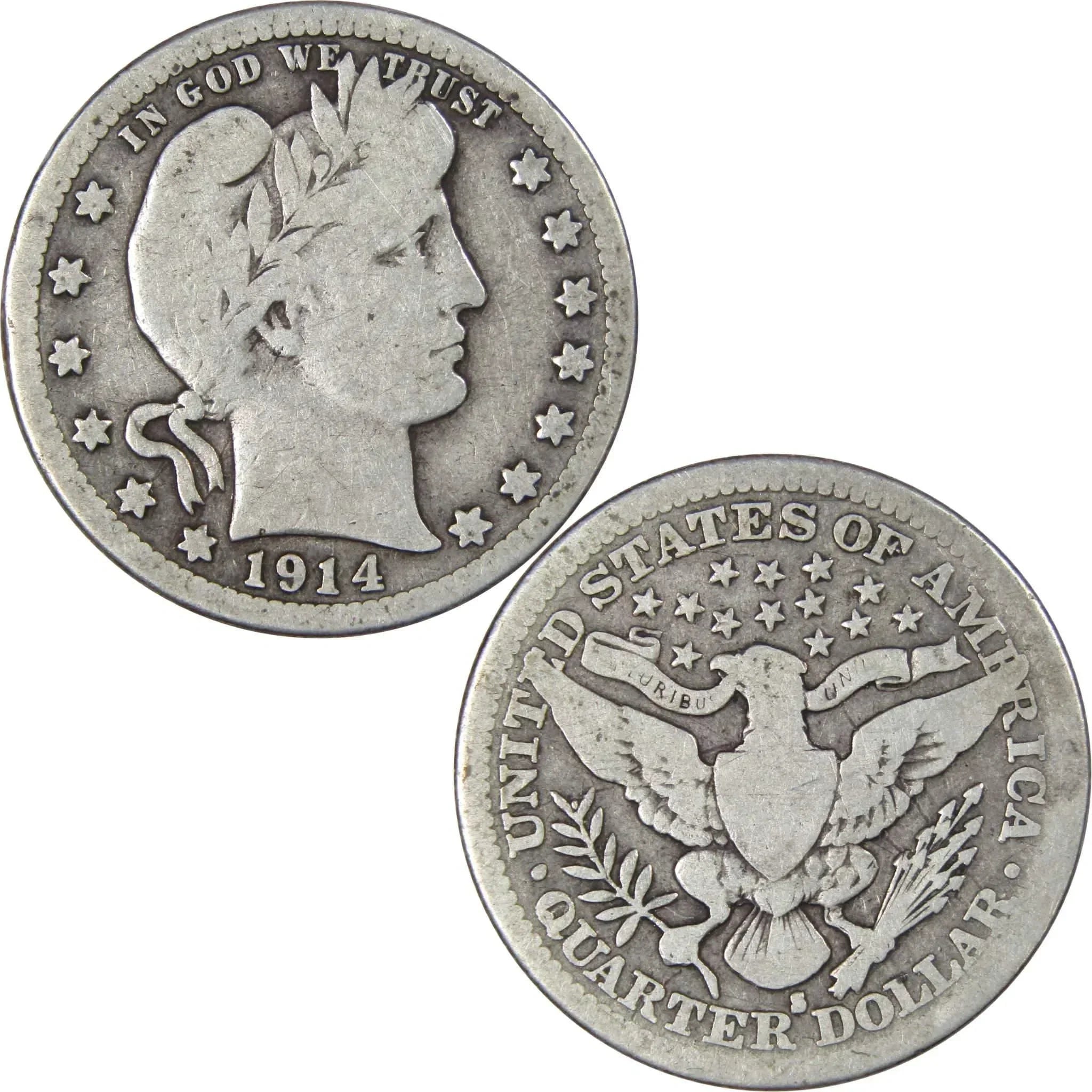 1914 S Barber Quarter VG Very Good 90% Silver 25c SKU:IPC2251