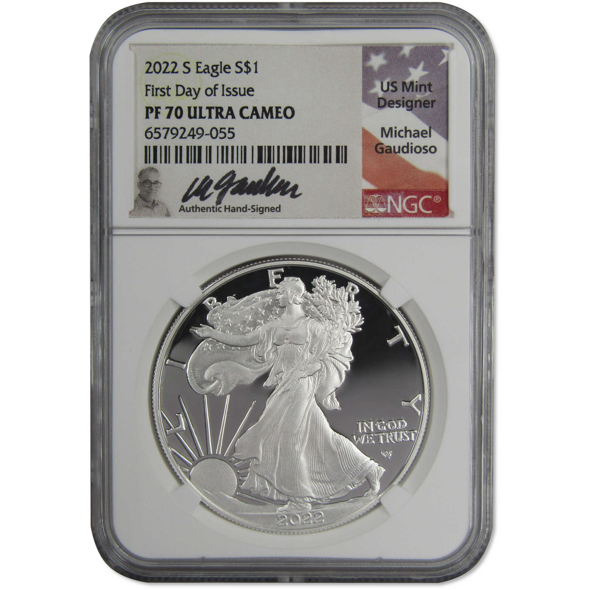 2022 S American Silver Eagle PF70 UCAM NGC 1st Day Gaudioso SKU:OPC71