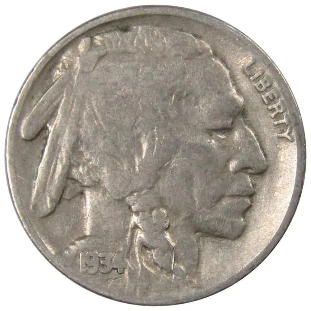 1934 Indian Head Buffalo Nickel 5 Cent Piece F Fine 5c US Coin Collectible